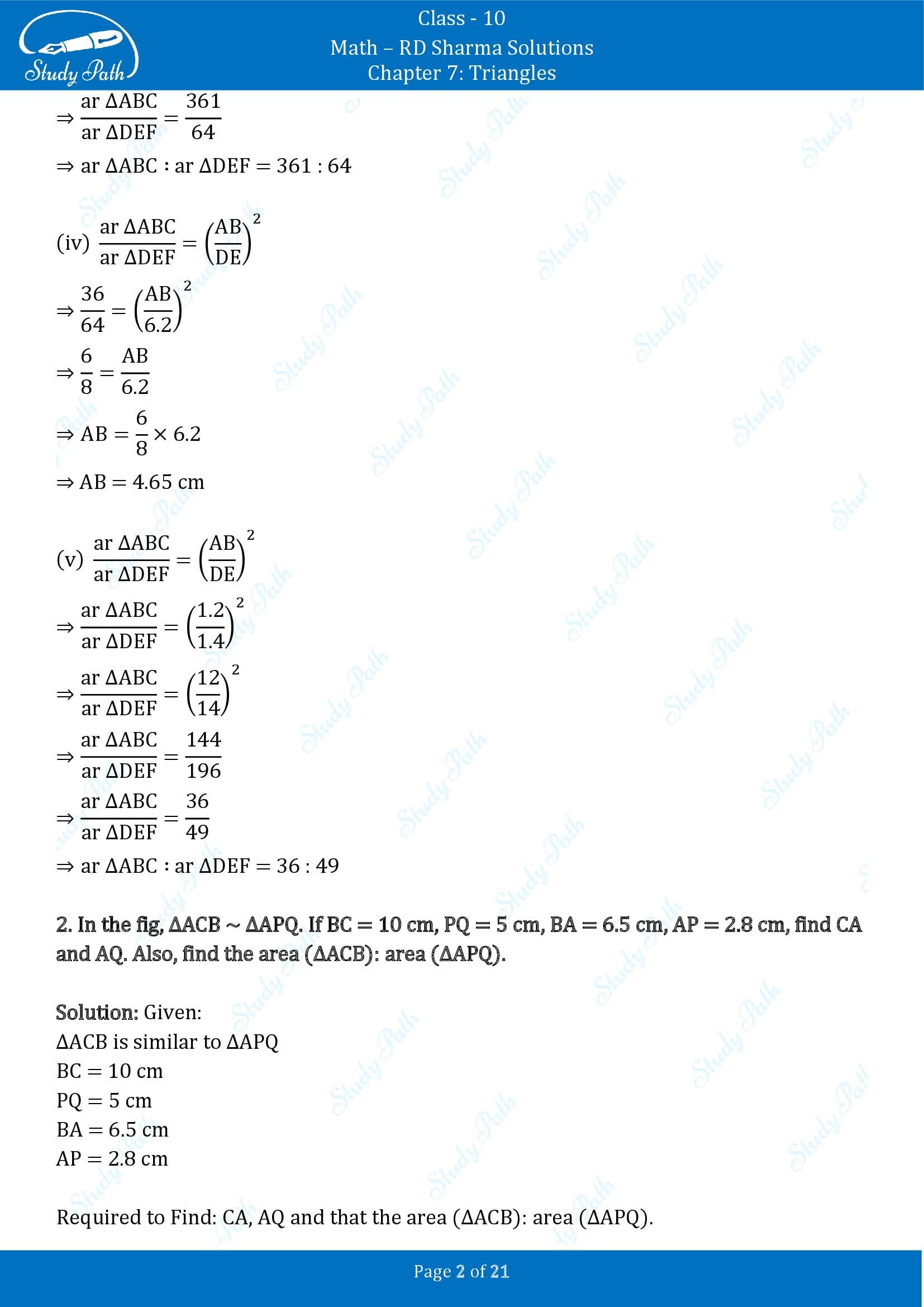 RD Sharma Solutions Class 10 Chapter 7 Triangles Exercise 7.6 00002