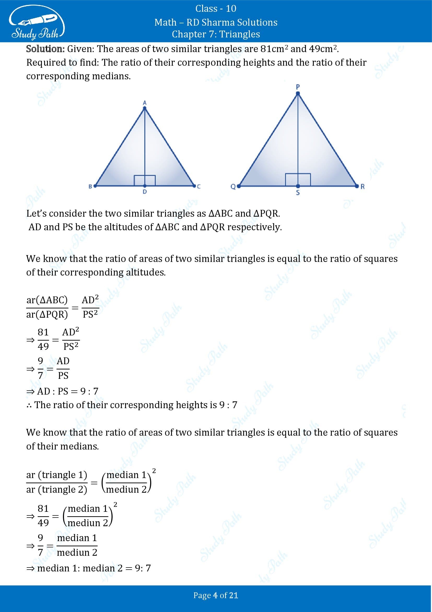 RD Sharma Solutions Class 10 Chapter 7 Triangles Exercise 7.6 00004