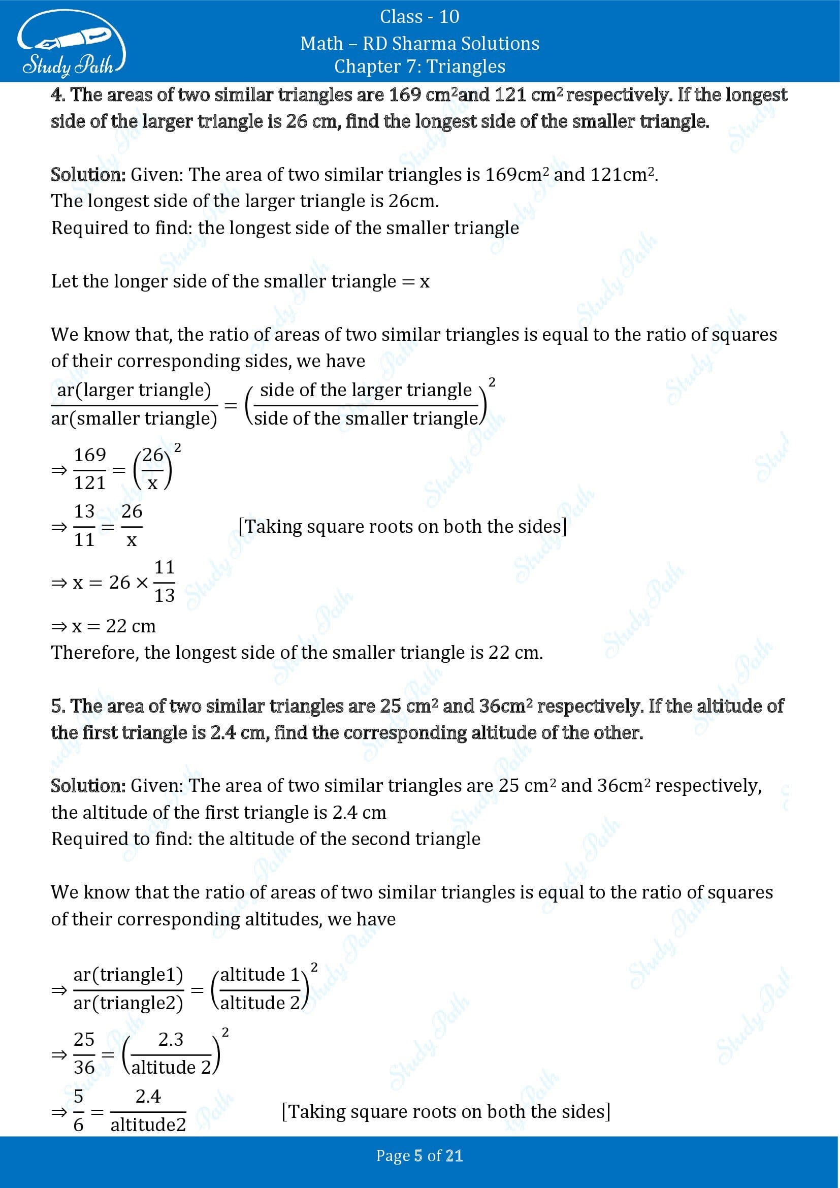 RD Sharma Solutions Class 10 Chapter 7 Triangles Exercise 7.6 00005