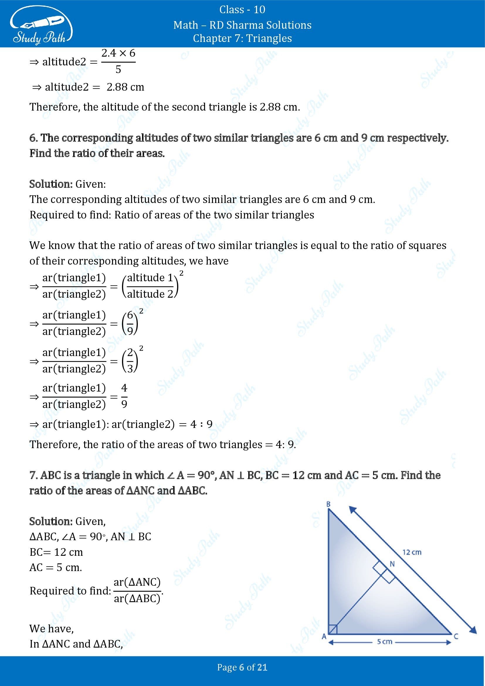 RD Sharma Solutions Class 10 Chapter 7 Triangles Exercise 7.6 00006