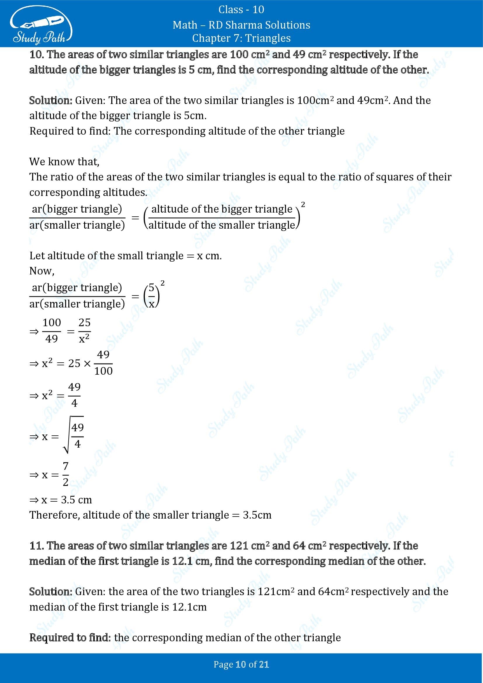 RD Sharma Solutions Class 10 Chapter 7 Triangles Exercise 7.6 00010