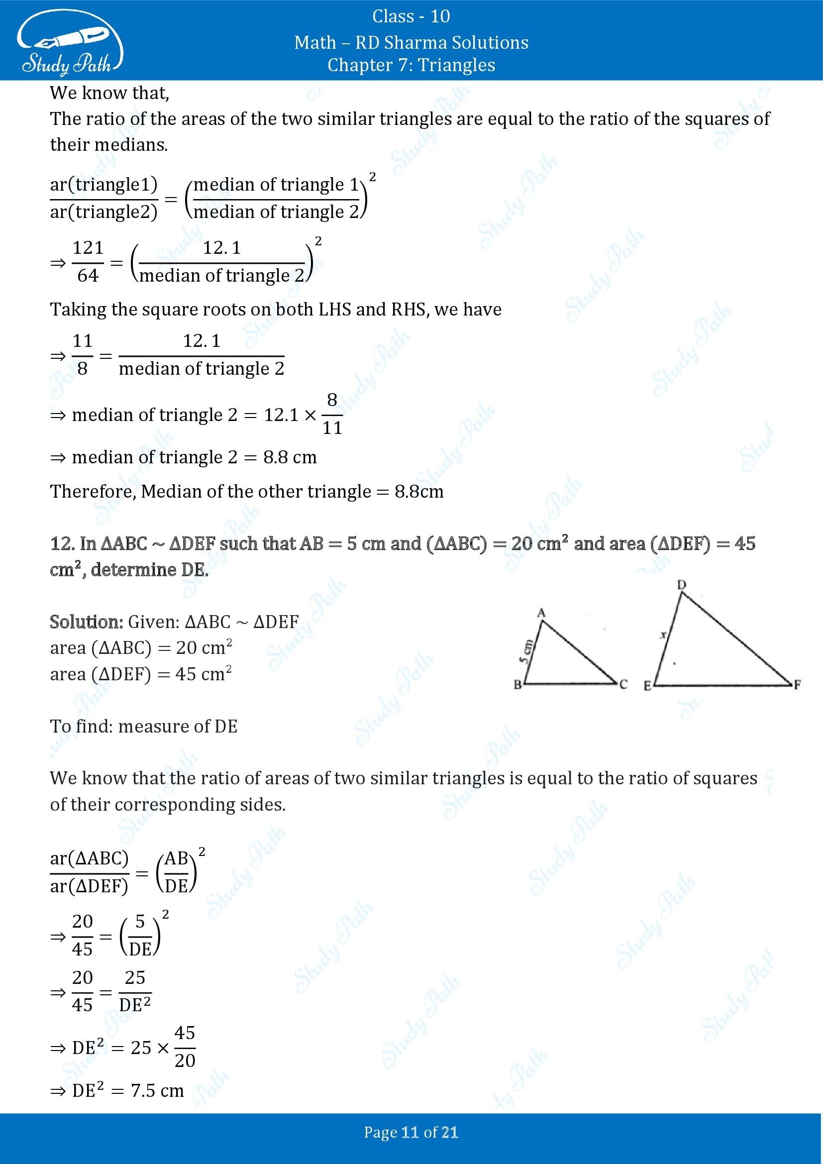 RD Sharma Solutions Class 10 Chapter 7 Triangles Exercise 7.6 00011