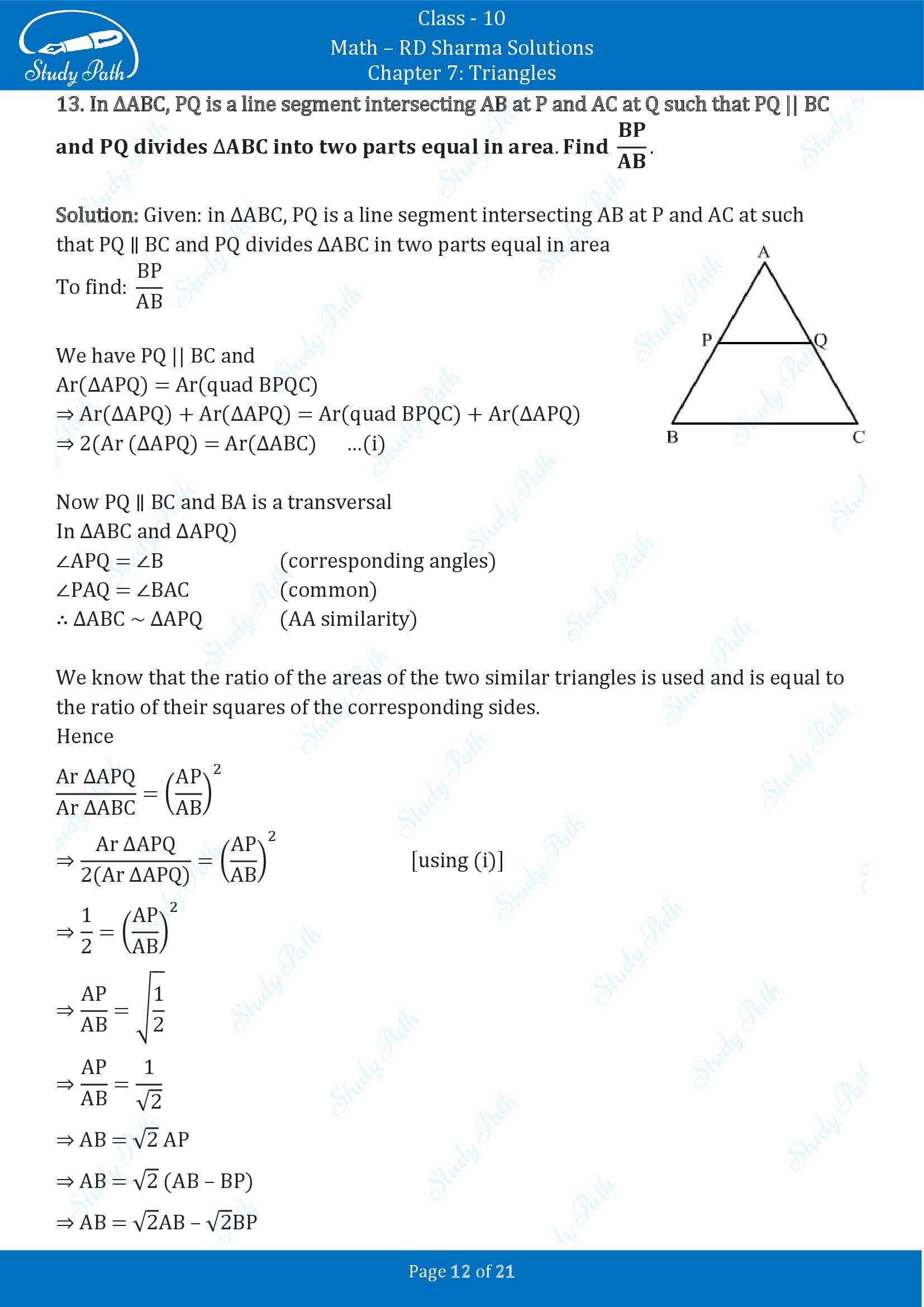 RD Sharma Solutions Class 10 Chapter 7 Triangles Exercise 7.6 00012