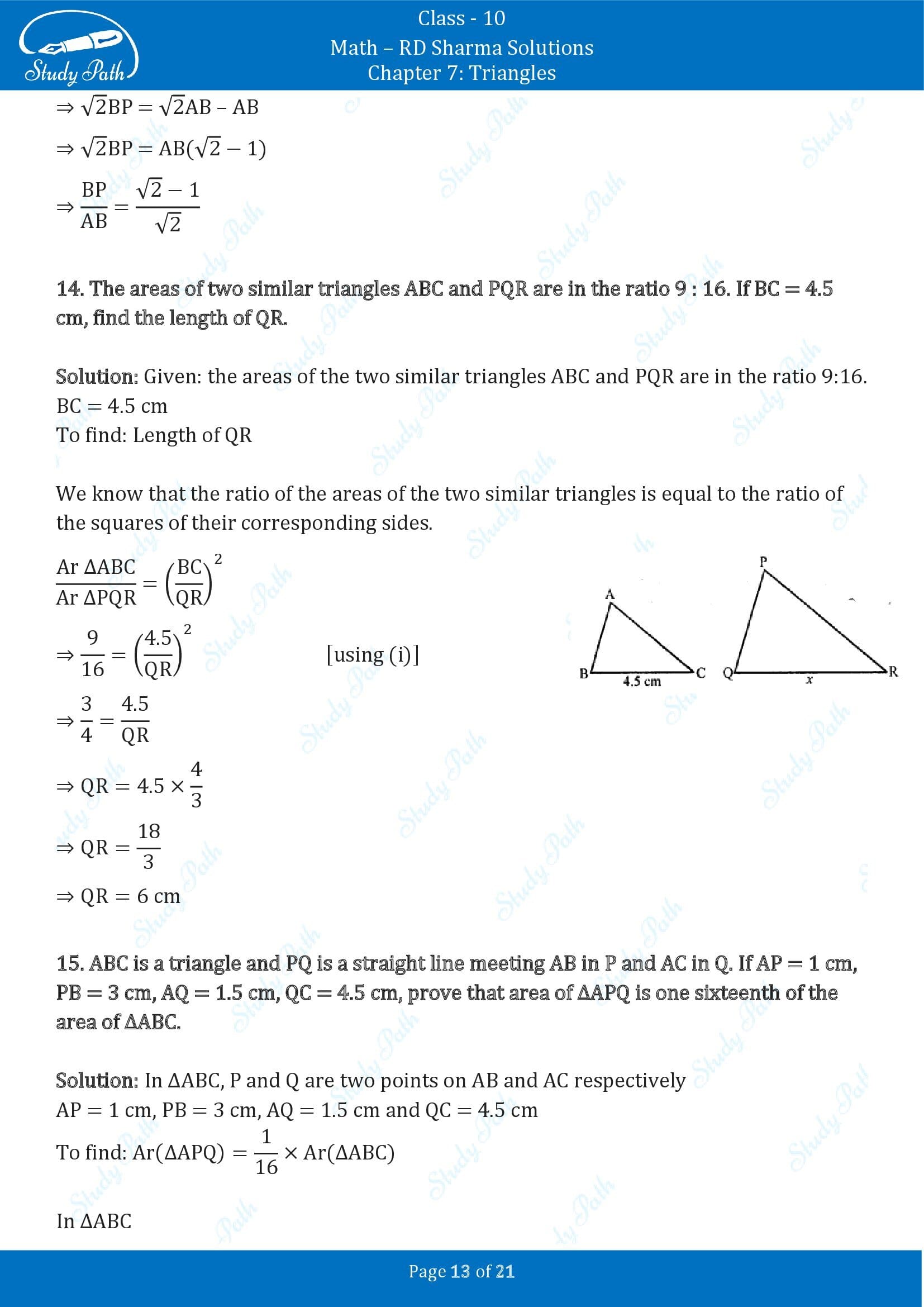RD Sharma Solutions Class 10 Chapter 7 Triangles Exercise 7.6 00013