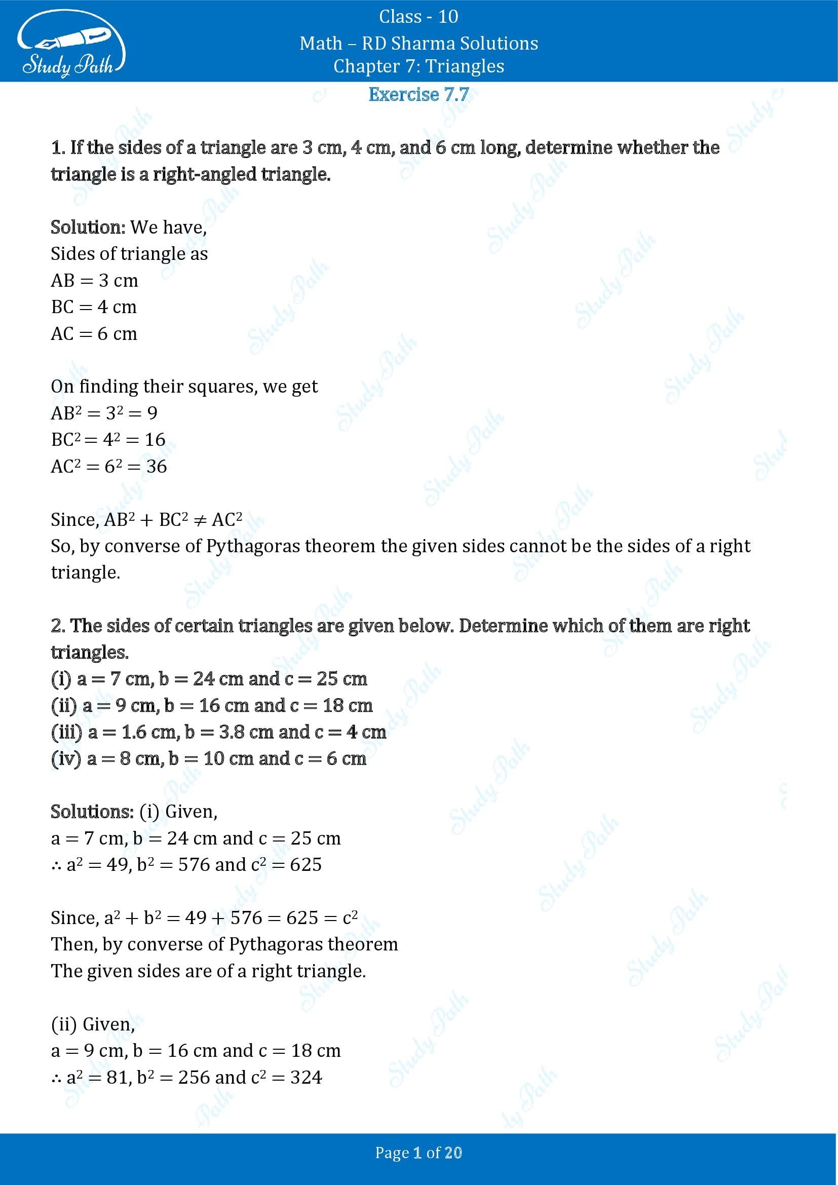 RD Sharma Solutions Class 10 Chapter 7 Triangles Exercise 7.7 00001