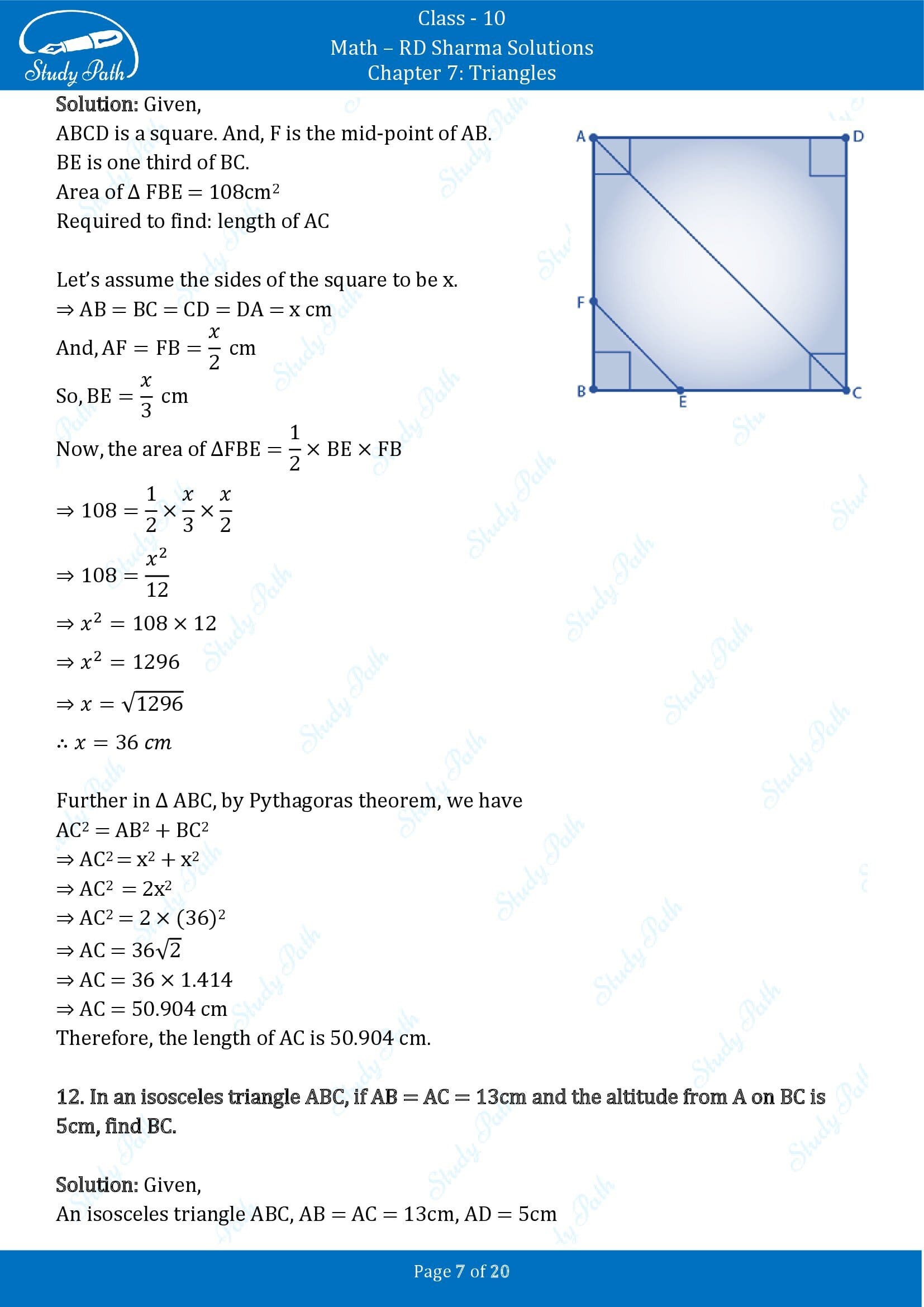 RD Sharma Solutions Class 10 Chapter 7 Triangles Exercise 7.7 00007