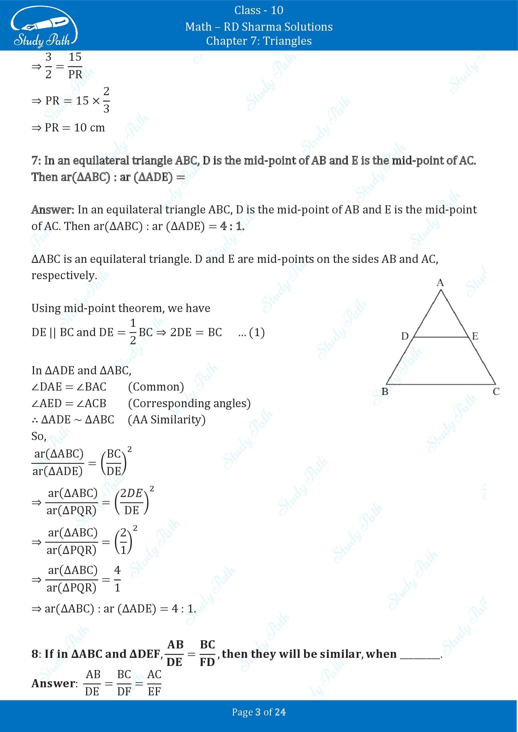 RD Sharma Solutions Class 10 Chapter 7 Triangles Fill in the Blank Type Questions FBQs 00003