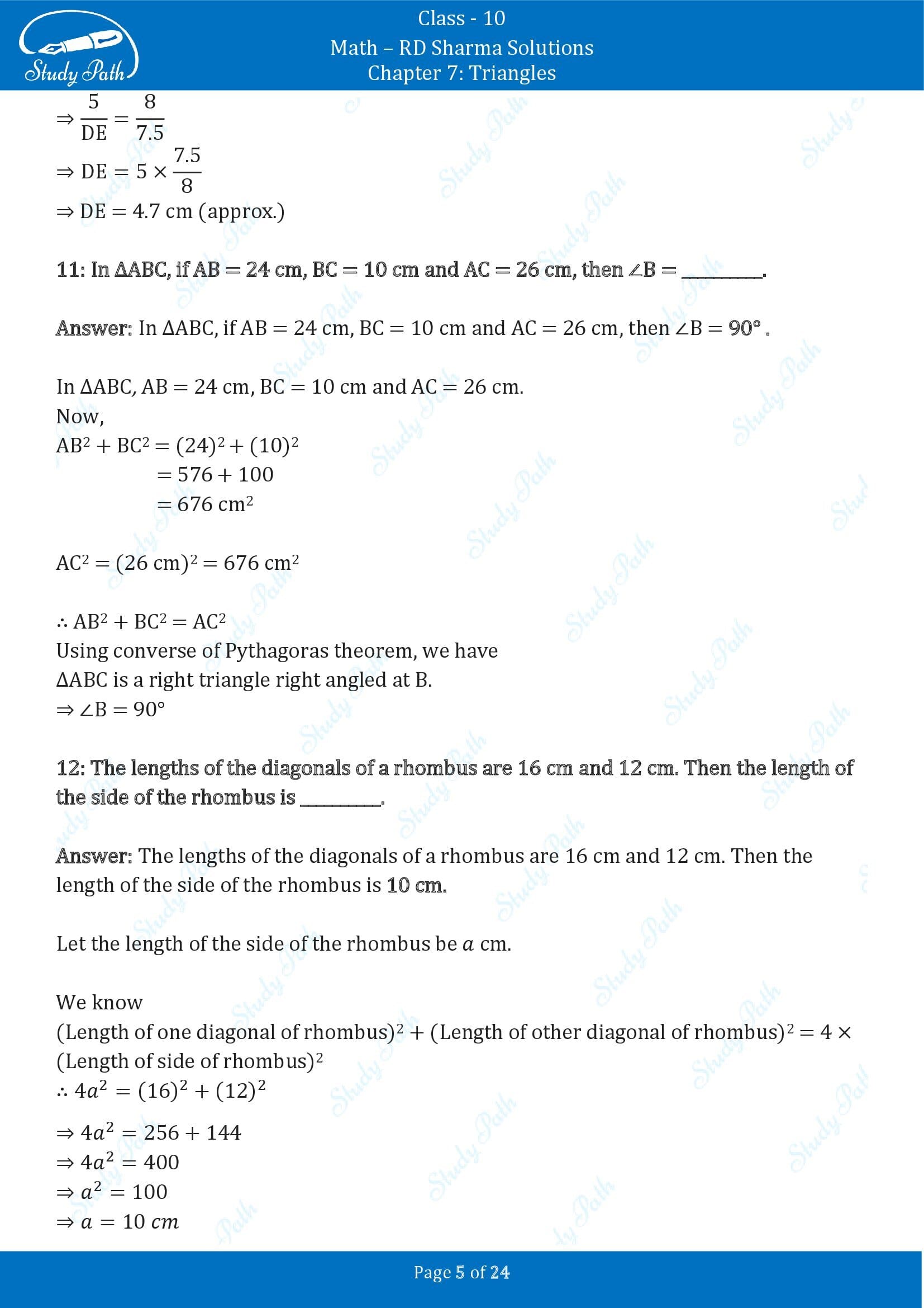 RD Sharma Solutions Class 10 Chapter 7 Triangles Fill in the Blank Type Questions FBQs 00005