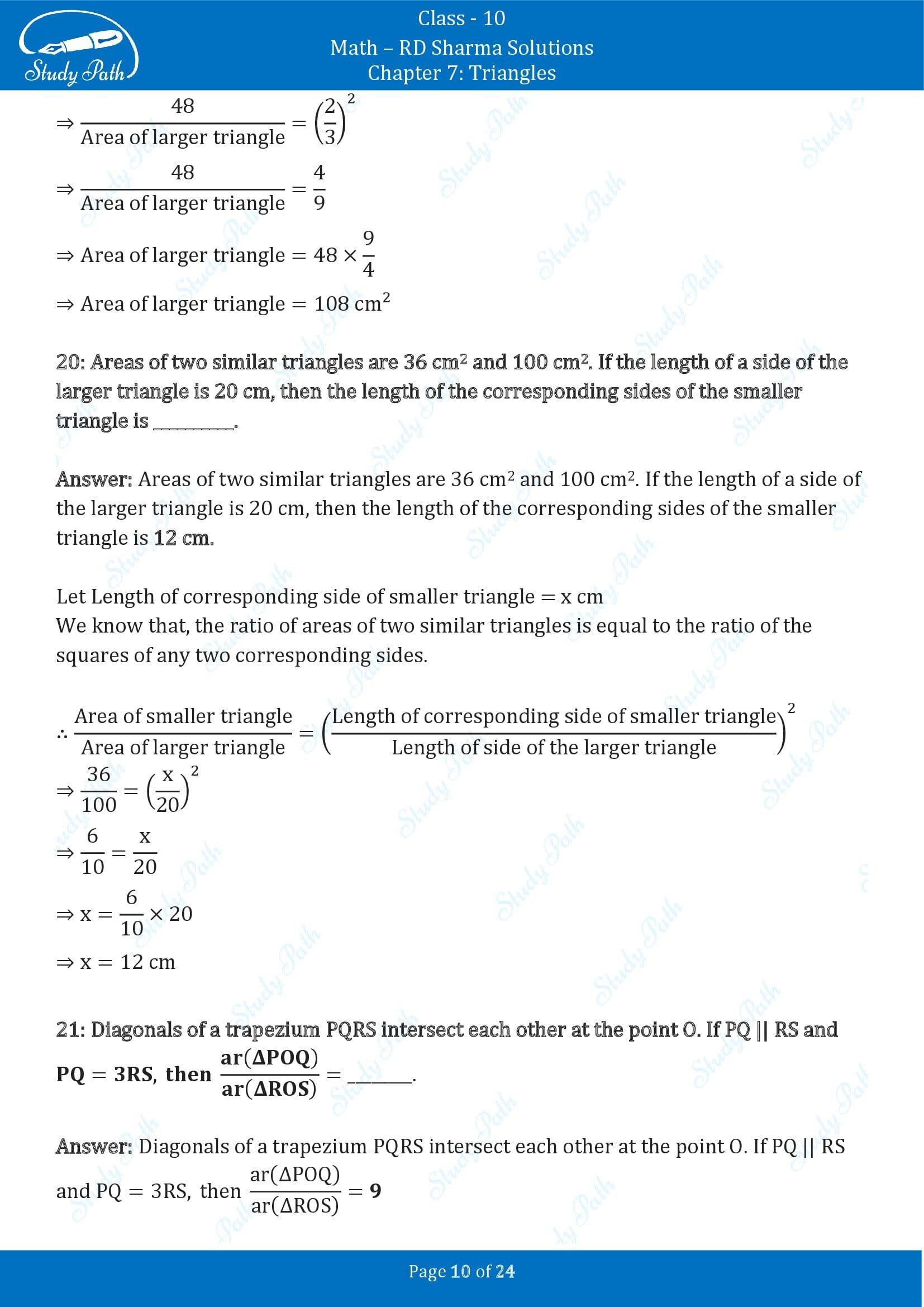 RD Sharma Solutions Class 10 Chapter 7 Triangles Fill in the Blank Type Questions FBQs 00010