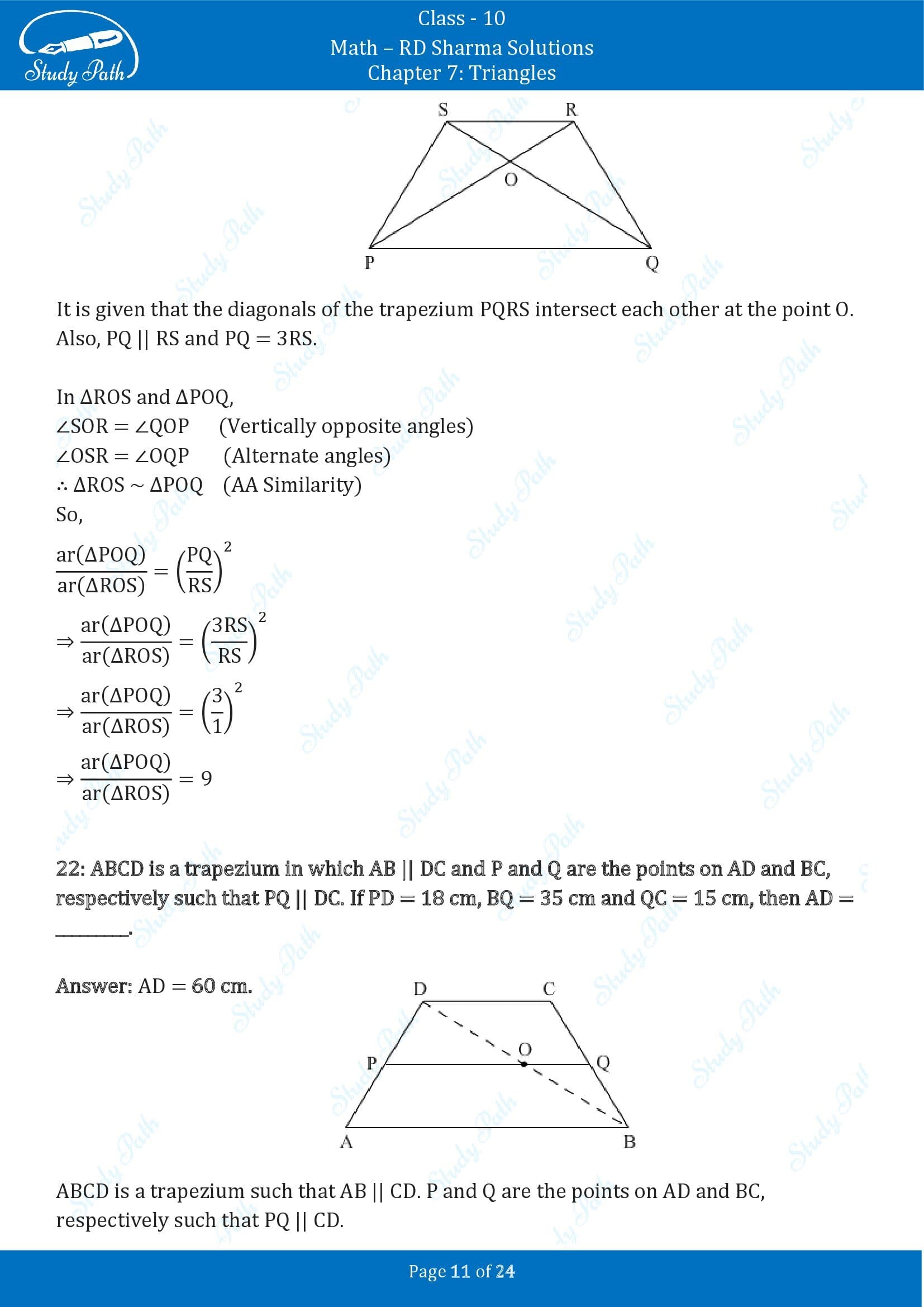 RD Sharma Solutions Class 10 Chapter 7 Triangles Fill in the Blank Type Questions FBQs 00011