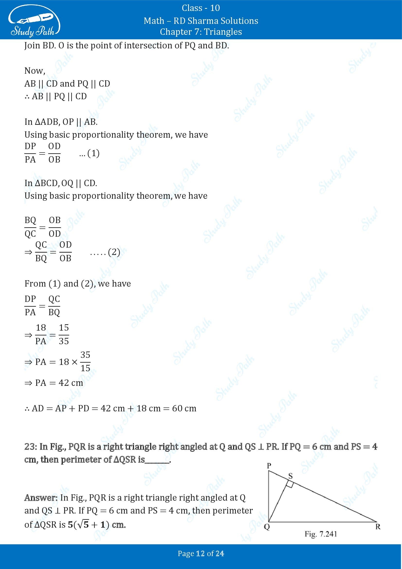 RD Sharma Solutions Class 10 Chapter 7 Triangles Fill in the Blank Type Questions FBQs 00012