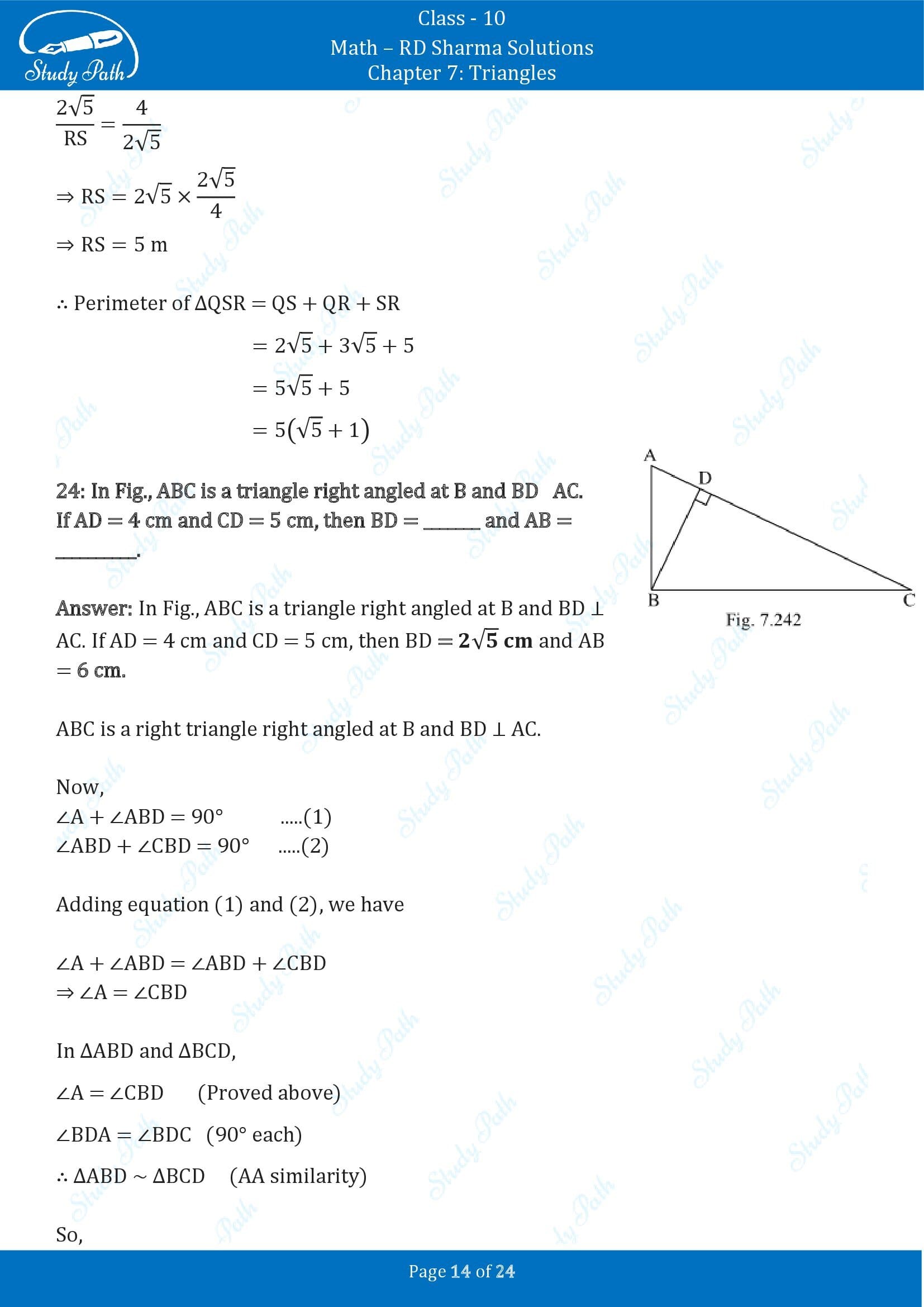 RD Sharma Solutions Class 10 Chapter 7 Triangles Fill in the Blank Type Questions FBQs 00014