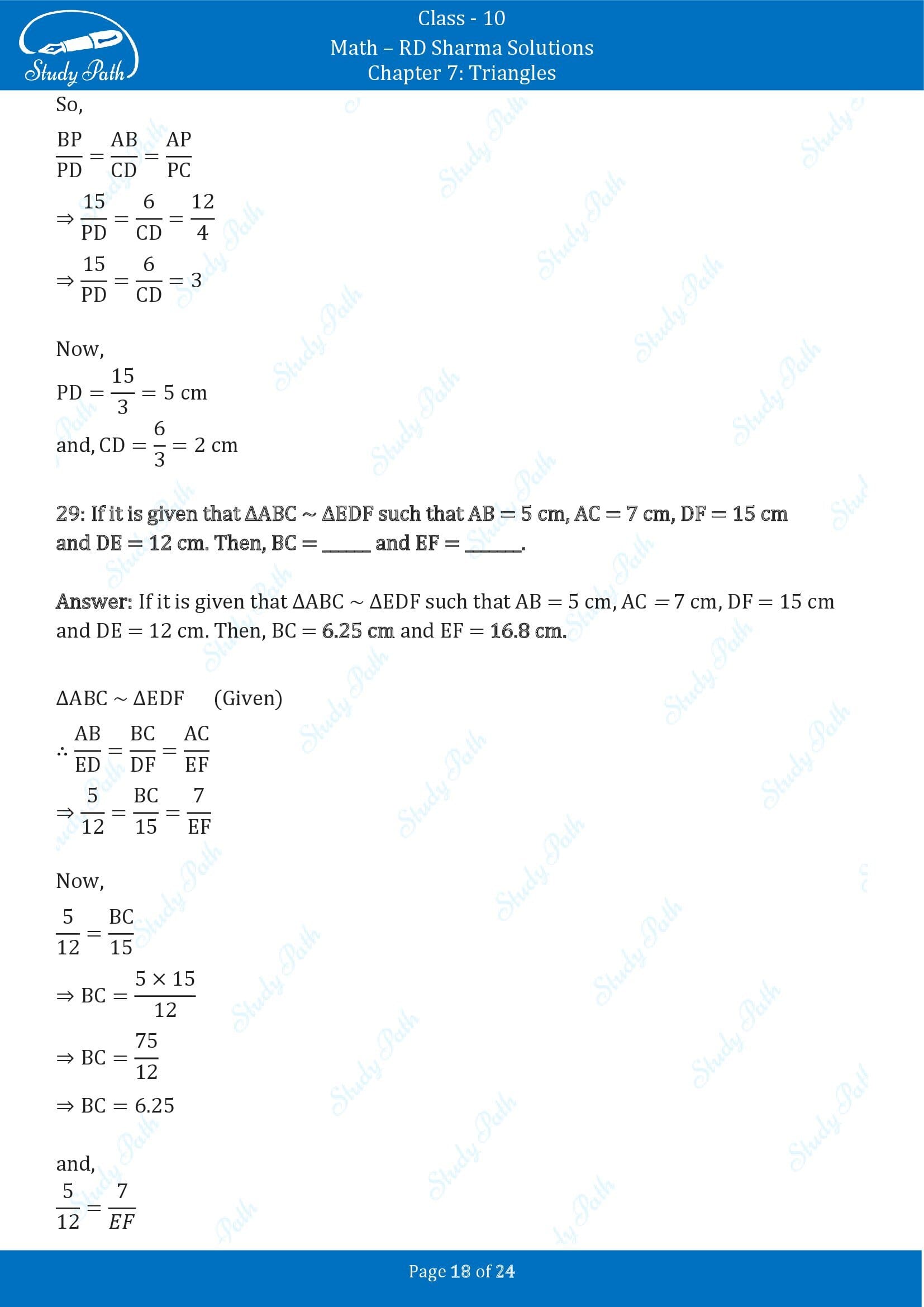 RD Sharma Solutions Class 10 Chapter 7 Triangles Fill in the Blank Type Questions FBQs 00018
