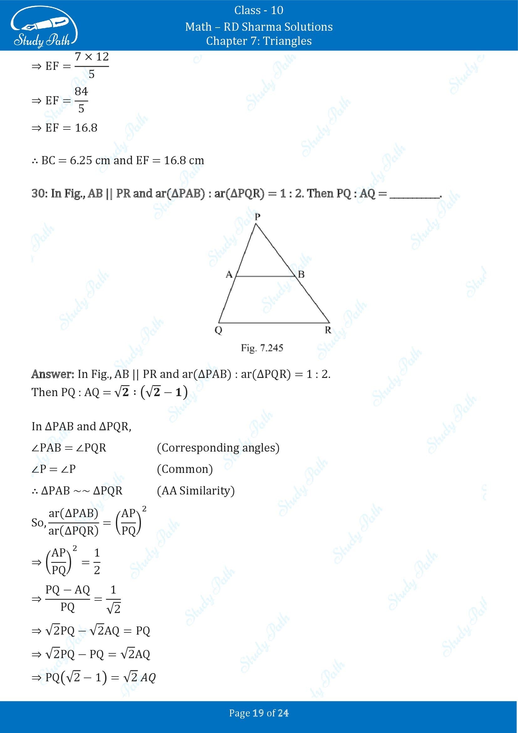 RD Sharma Solutions Class 10 Chapter 7 Triangles Fill in the Blank Type Questions FBQs 00019