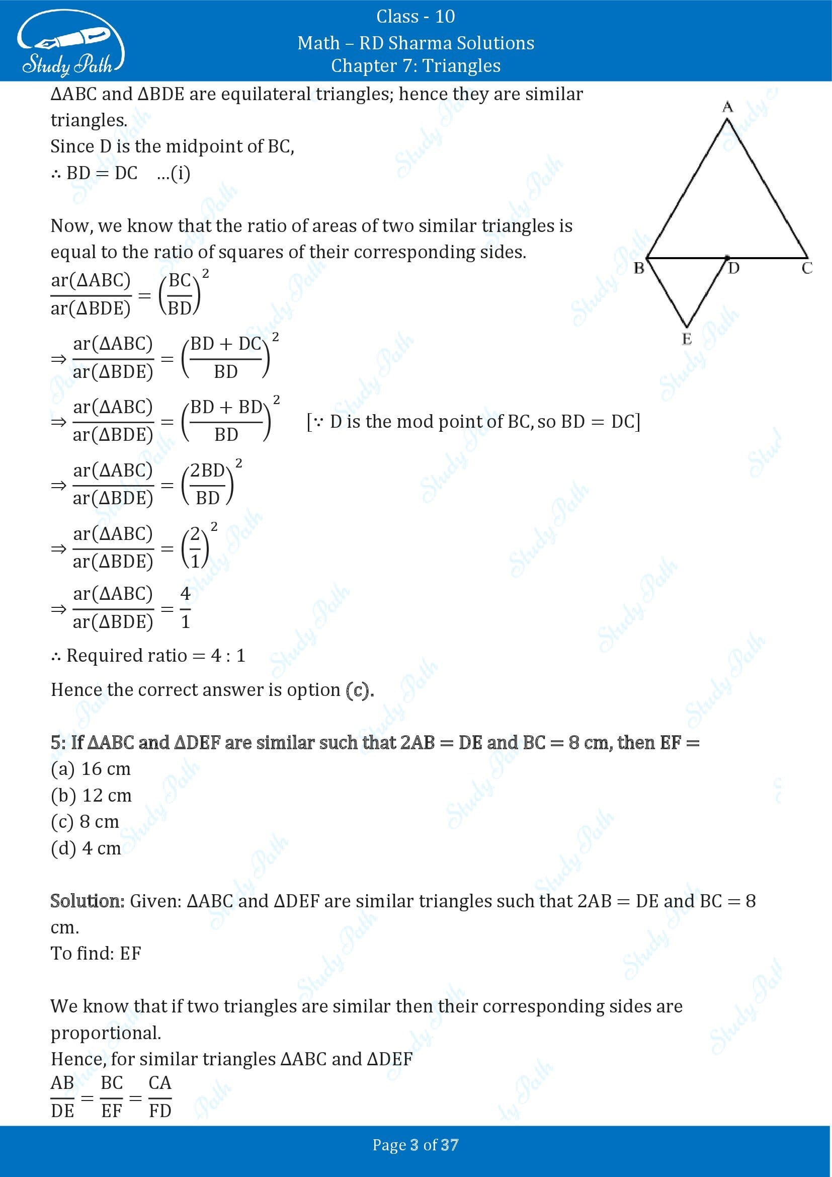 RD Sharma Solutions Class 10 Chapter 7 Triangles Multiple Choice Question MCQs 00003