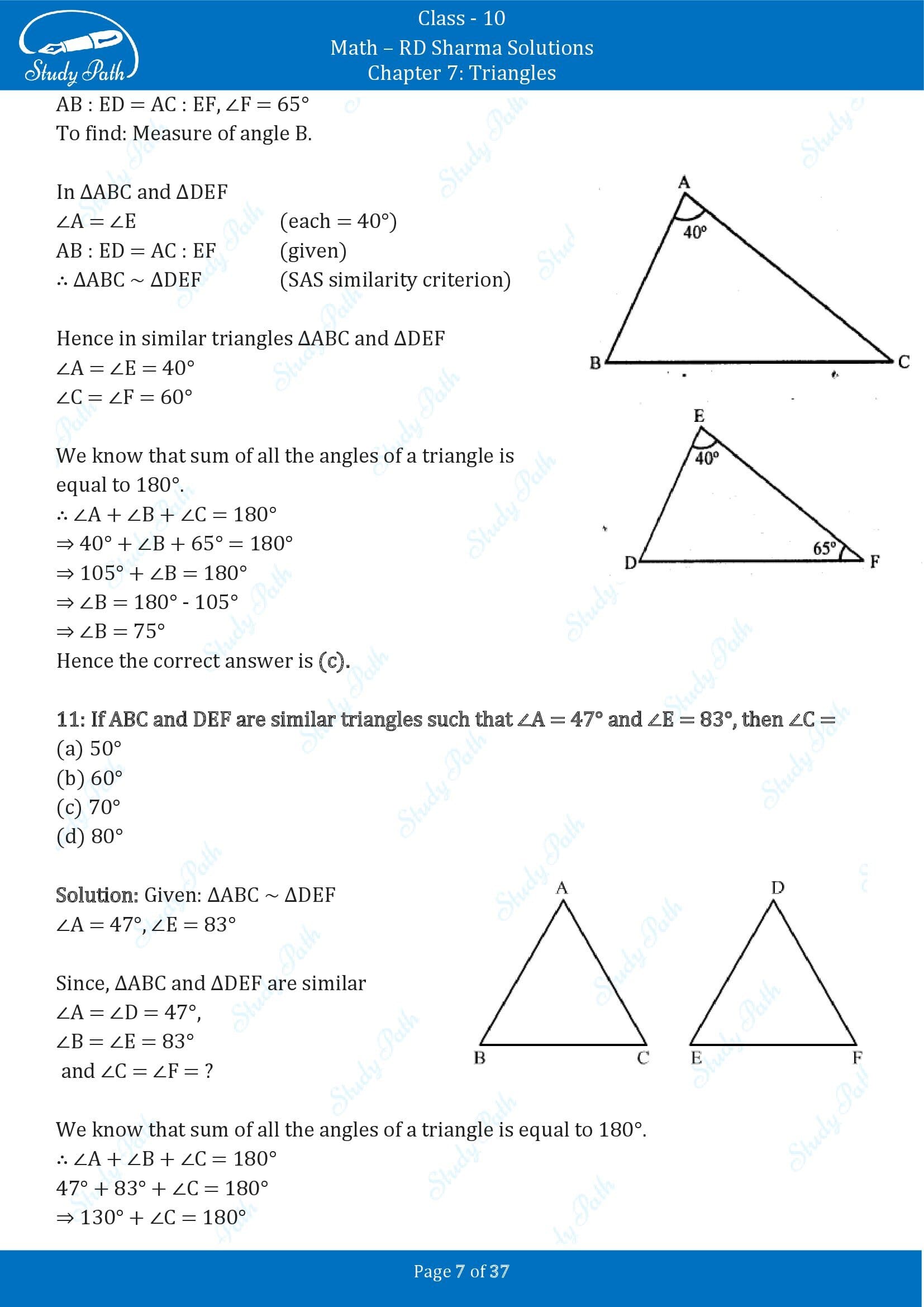 RD Sharma Solutions Class 10 Chapter 7 Triangles Multiple Choice Question MCQs 00007