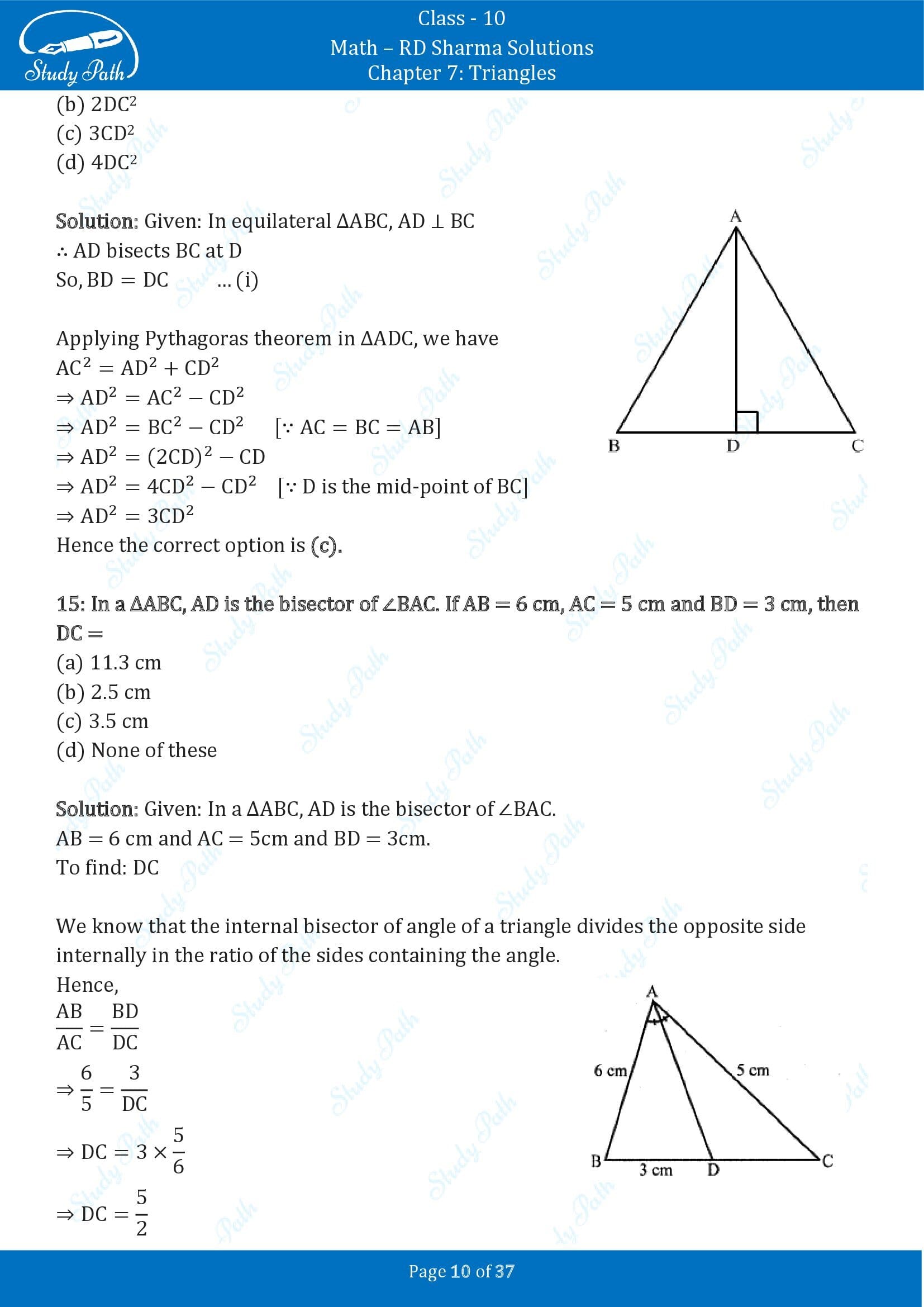 RD Sharma Solutions Class 10 Chapter 7 Triangles Multiple Choice Question MCQs 00010