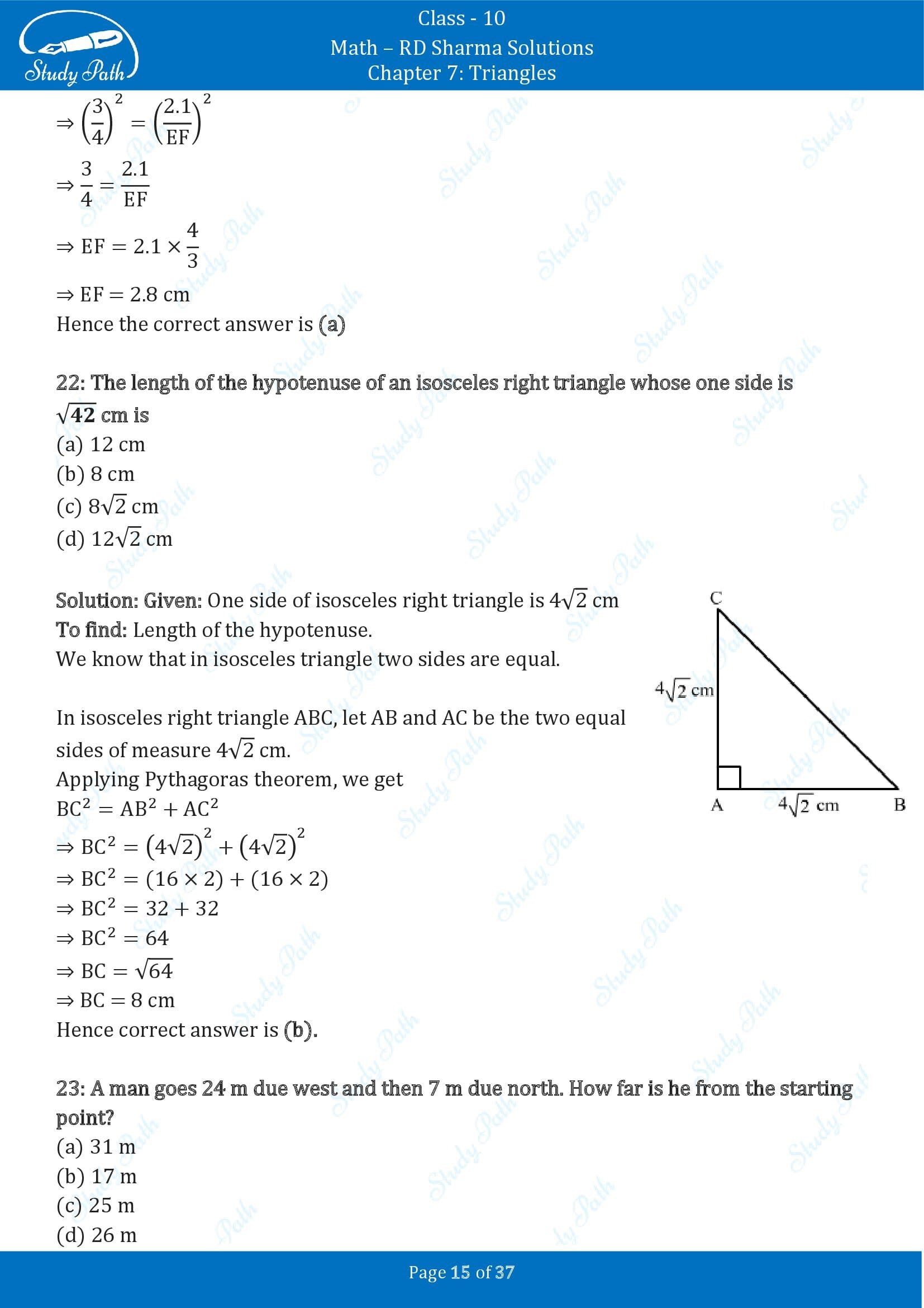 RD Sharma Solutions Class 10 Chapter 7 Triangles Multiple Choice Question MCQs 00015