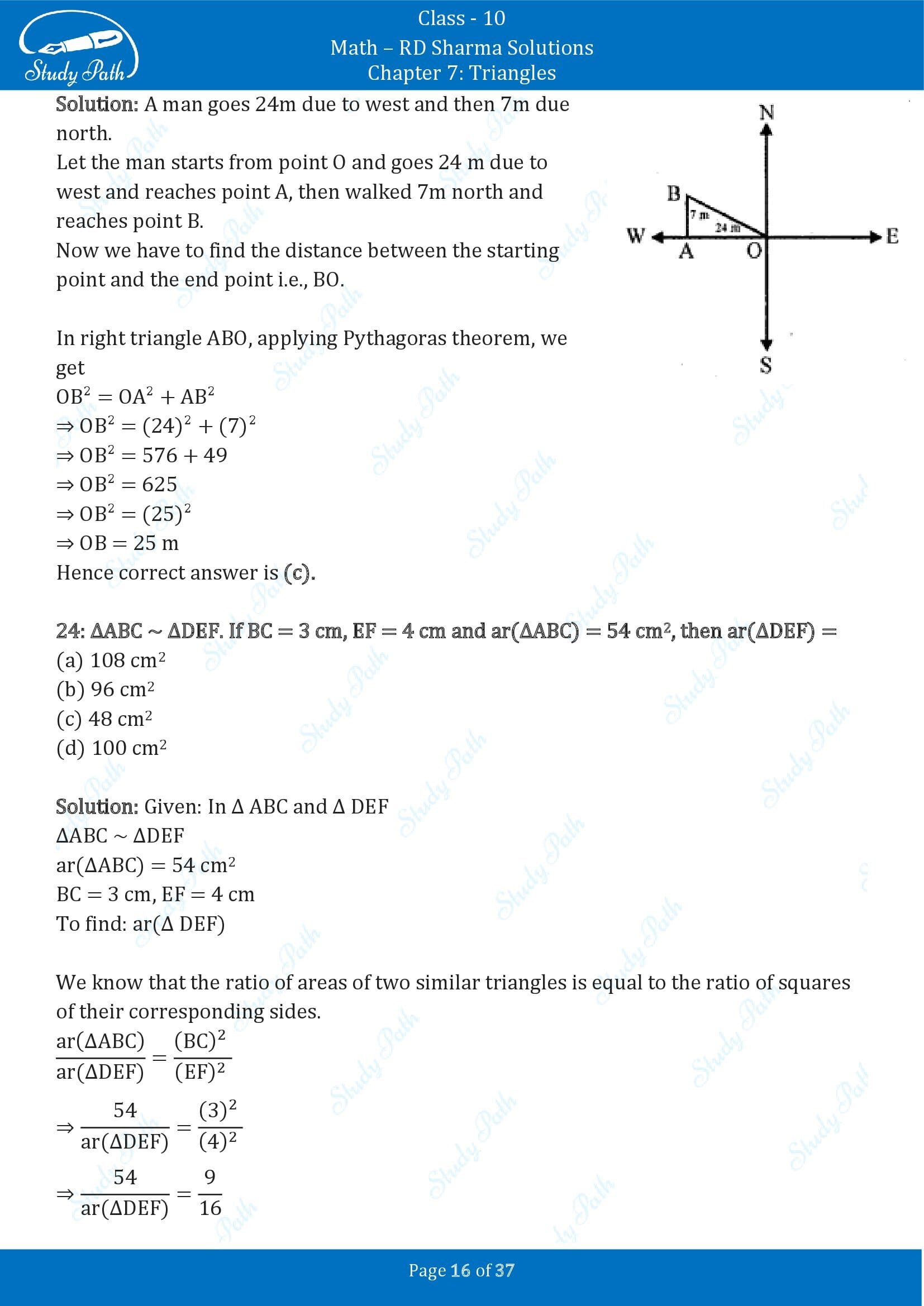 RD Sharma Solutions Class 10 Chapter 7 Triangles Multiple Choice Question MCQs 00016