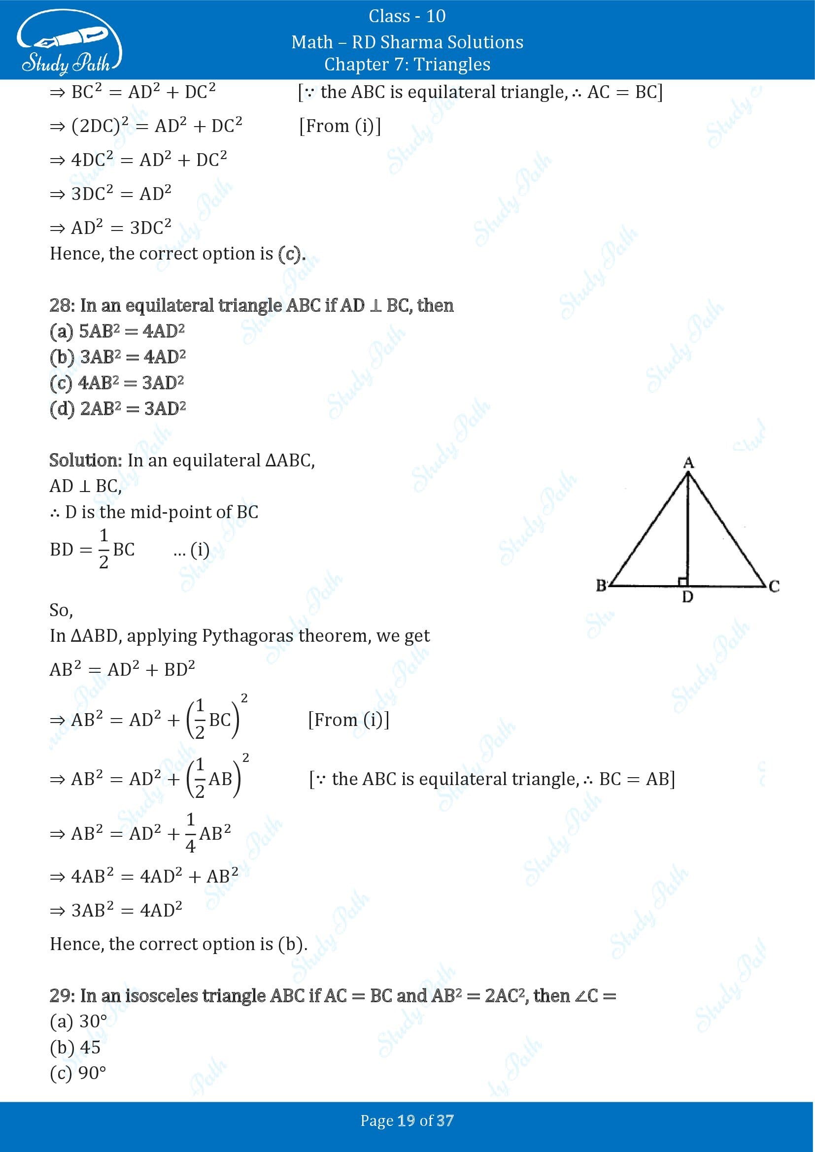RD Sharma Solutions Class 10 Chapter 7 Triangles Multiple Choice Question MCQs 00019