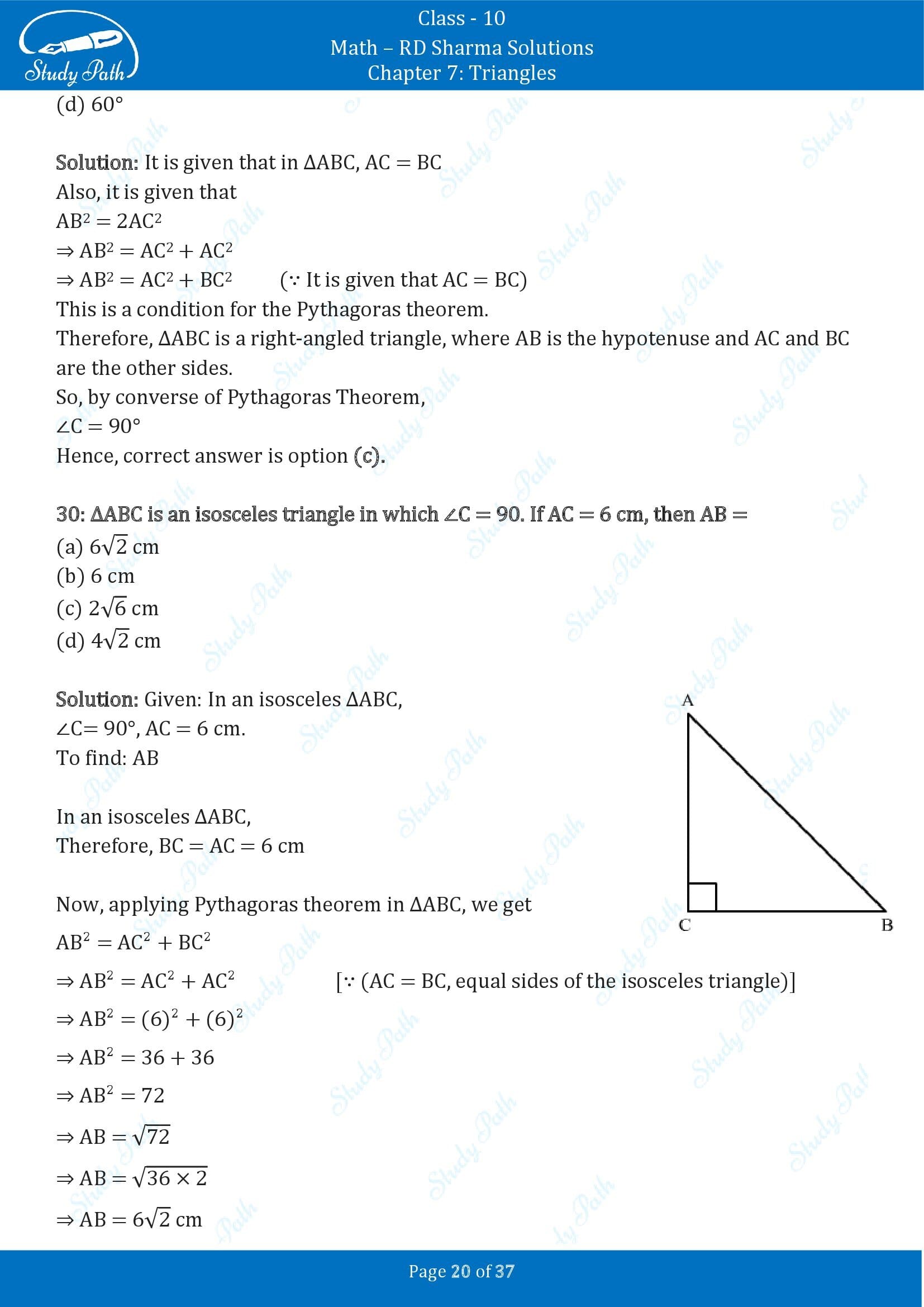RD Sharma Solutions Class 10 Chapter 7 Triangles Multiple Choice Question MCQs 00020
