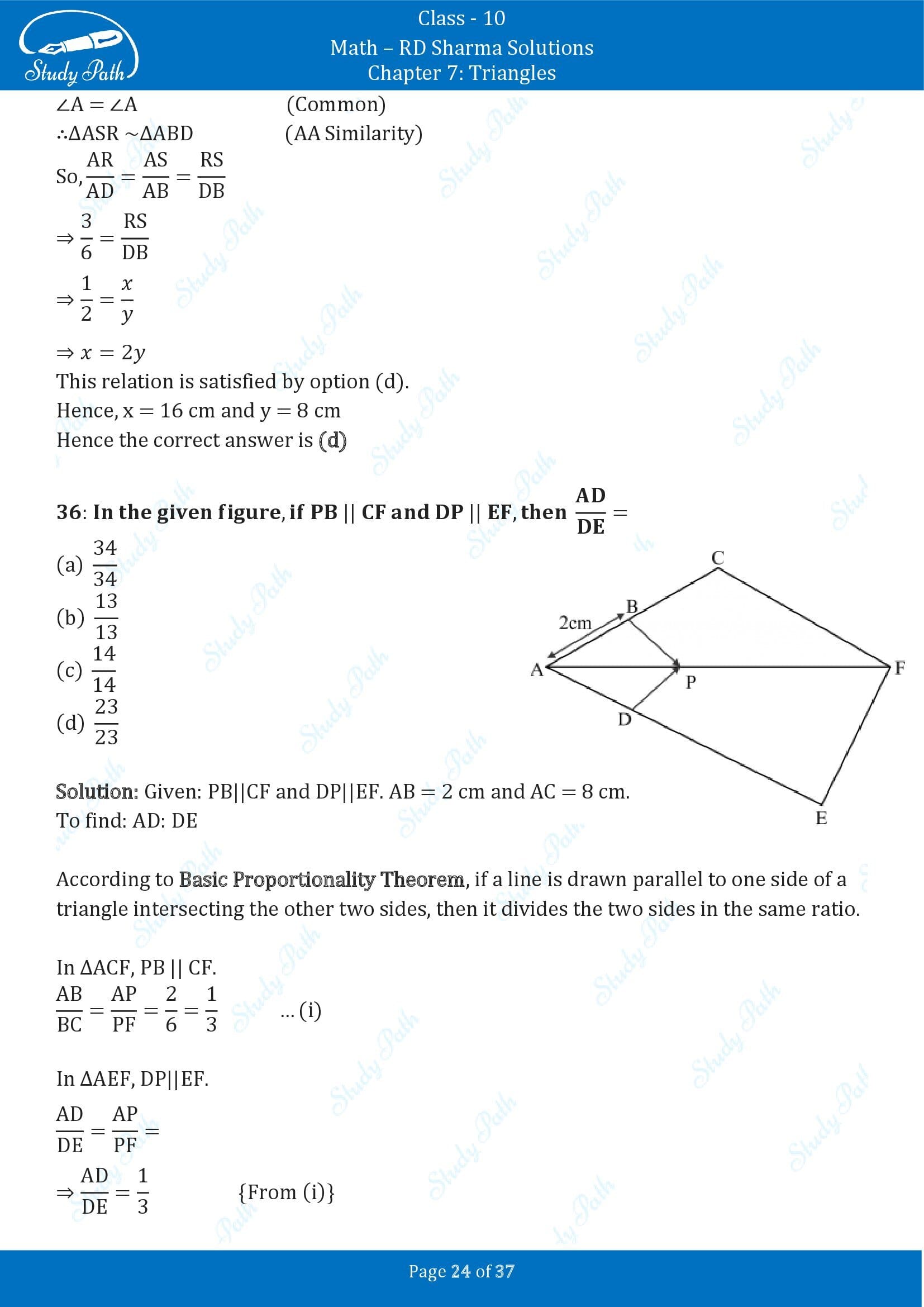 RD Sharma Solutions Class 10 Chapter 7 Triangles Multiple Choice Question MCQs 00024