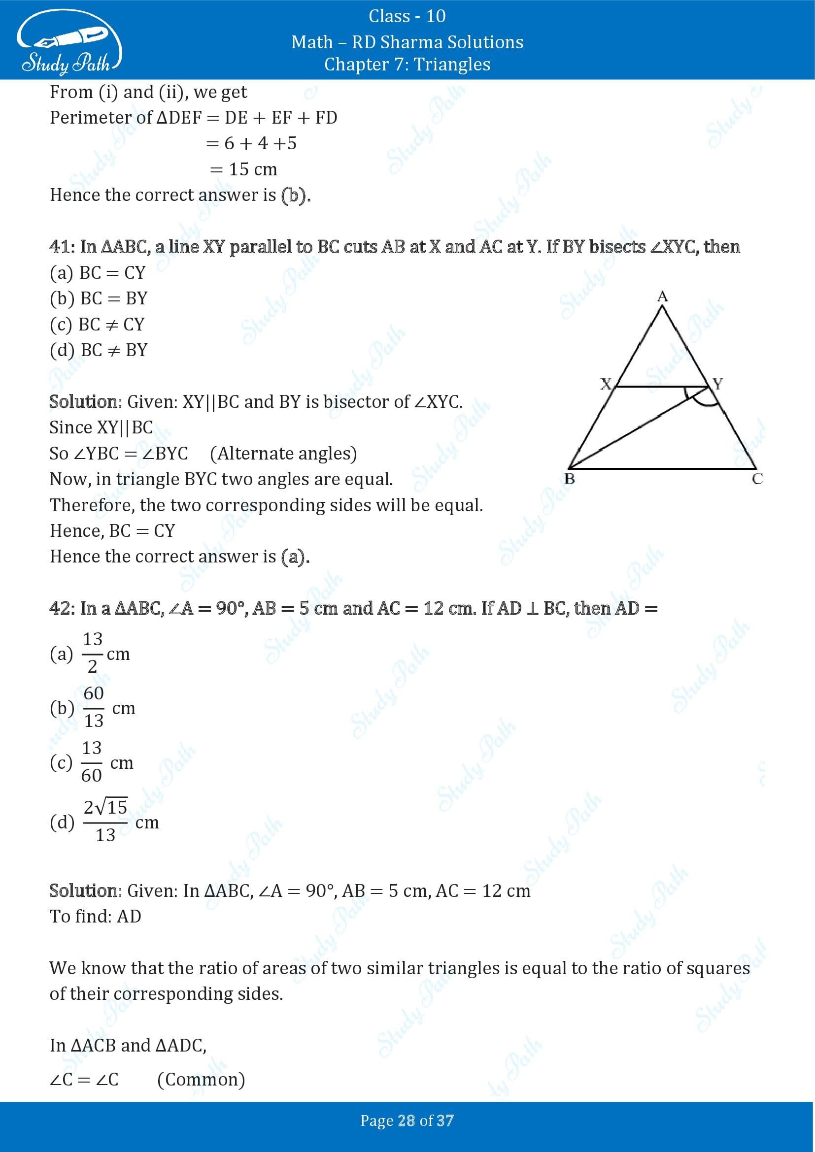 RD Sharma Solutions Class 10 Chapter 7 Triangles Multiple Choice Question MCQs 00028