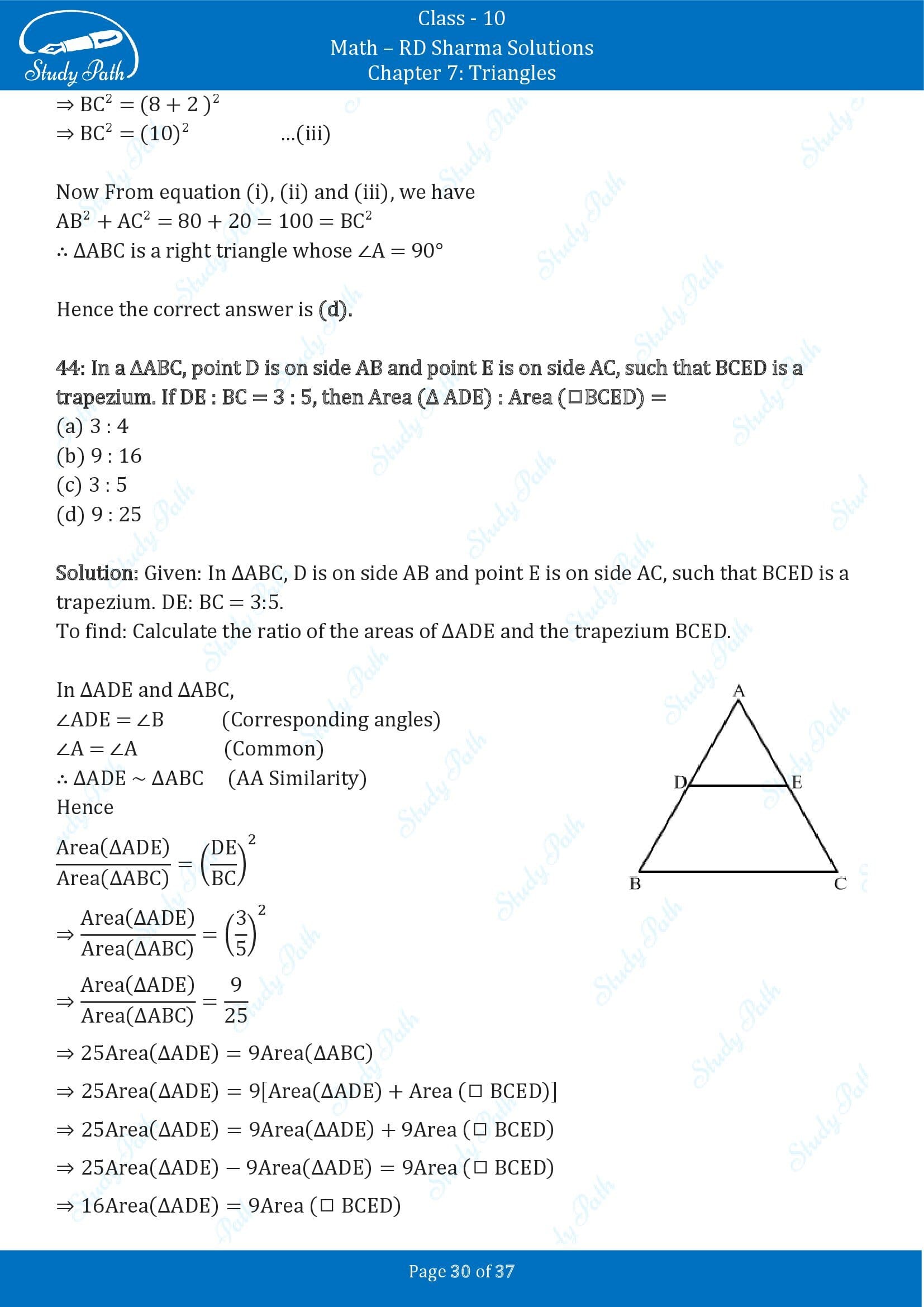 RD Sharma Solutions Class 10 Chapter 7 Triangles Multiple Choice Question MCQs 00030