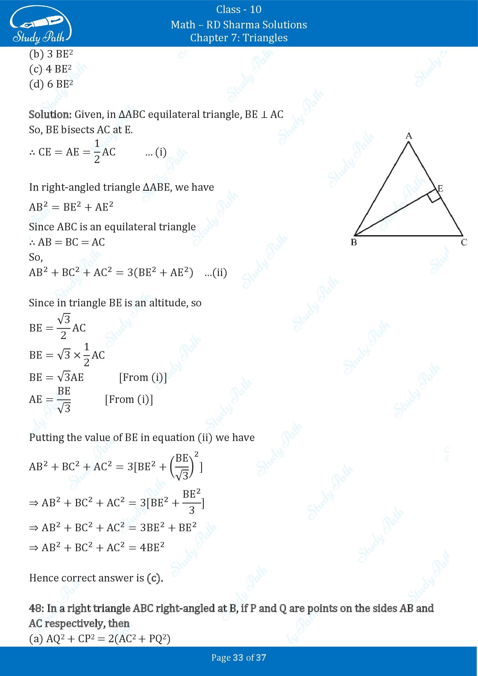 RD Sharma Solutions Class 10 Chapter 7 Triangles Multiple Choice Question MCQs 00033
