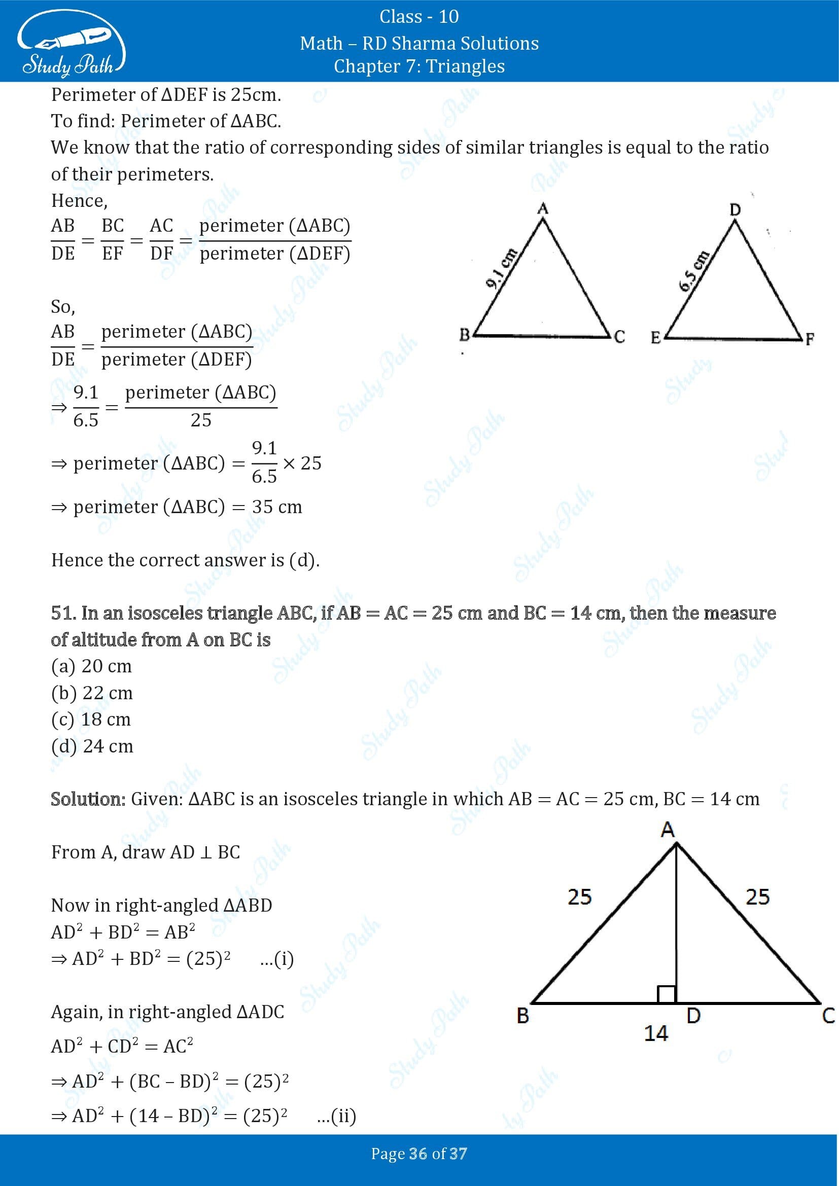 RD Sharma Solutions Class 10 Chapter 7 Triangles Multiple Choice Question MCQs 00036