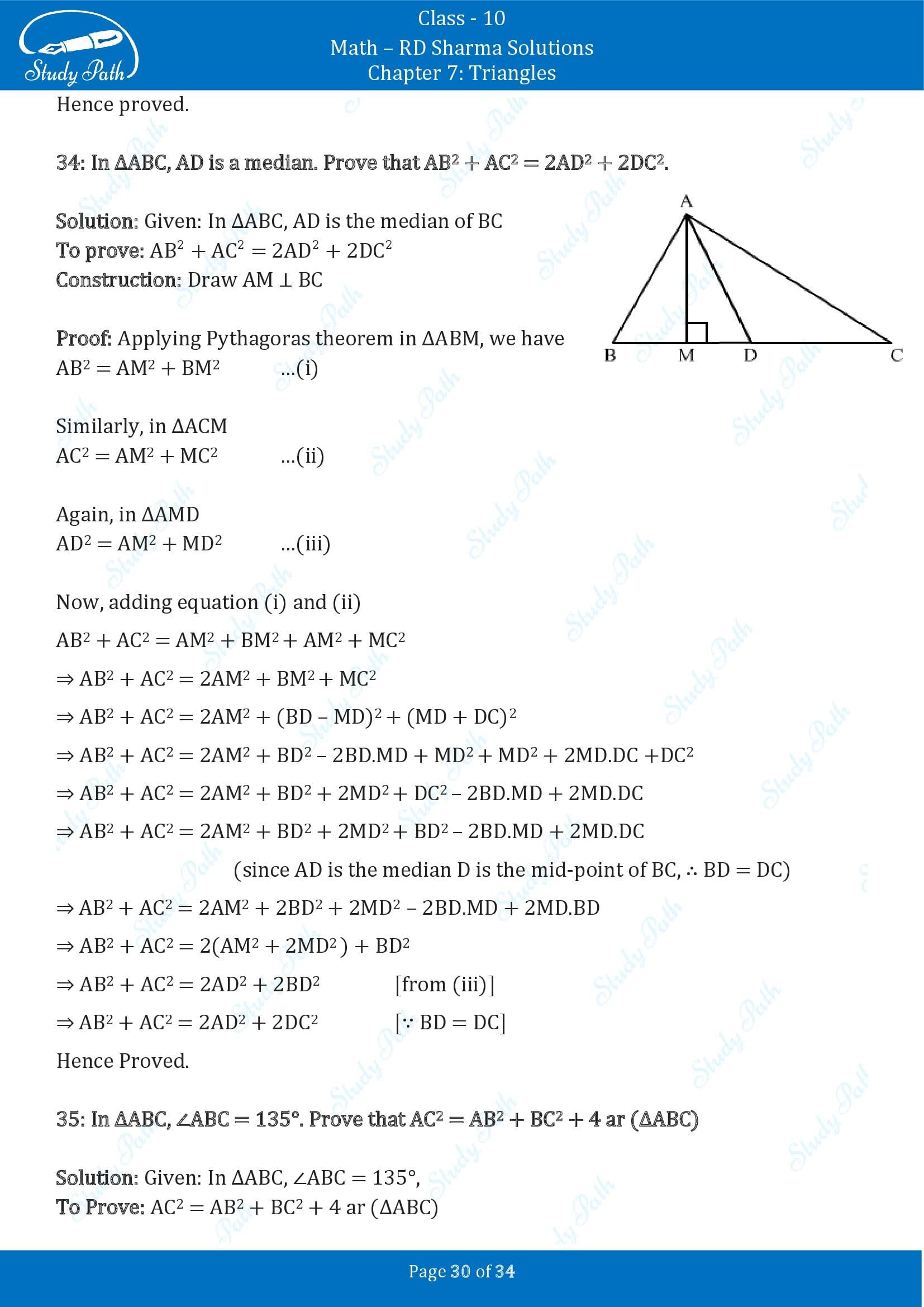 RD Sharma Solutions Class 10 Chapter 7 Triangles Revision
