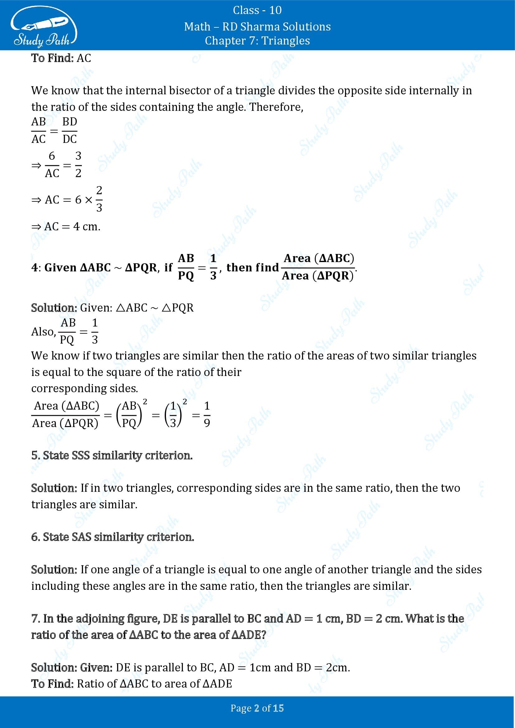 RD Sharma Solutions Class 10 Chapter 7 Triangles Very Short Answer Type Questions VSAQs 00002