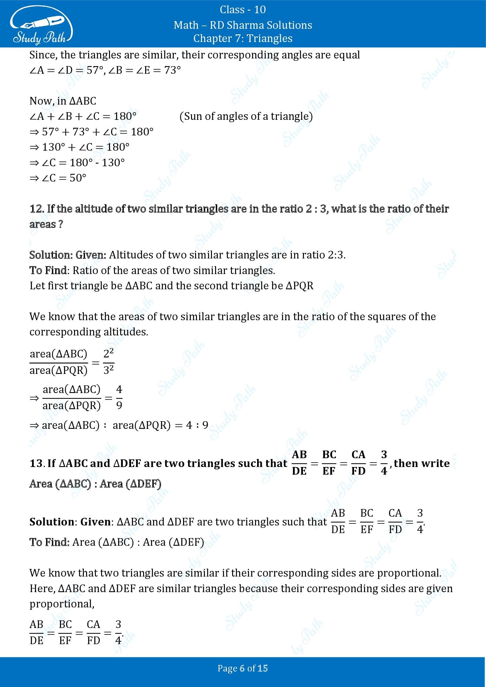 RD Sharma Solutions Class 10 Chapter 7 Triangles Very Short Answer Type Questions VSAQs 00006