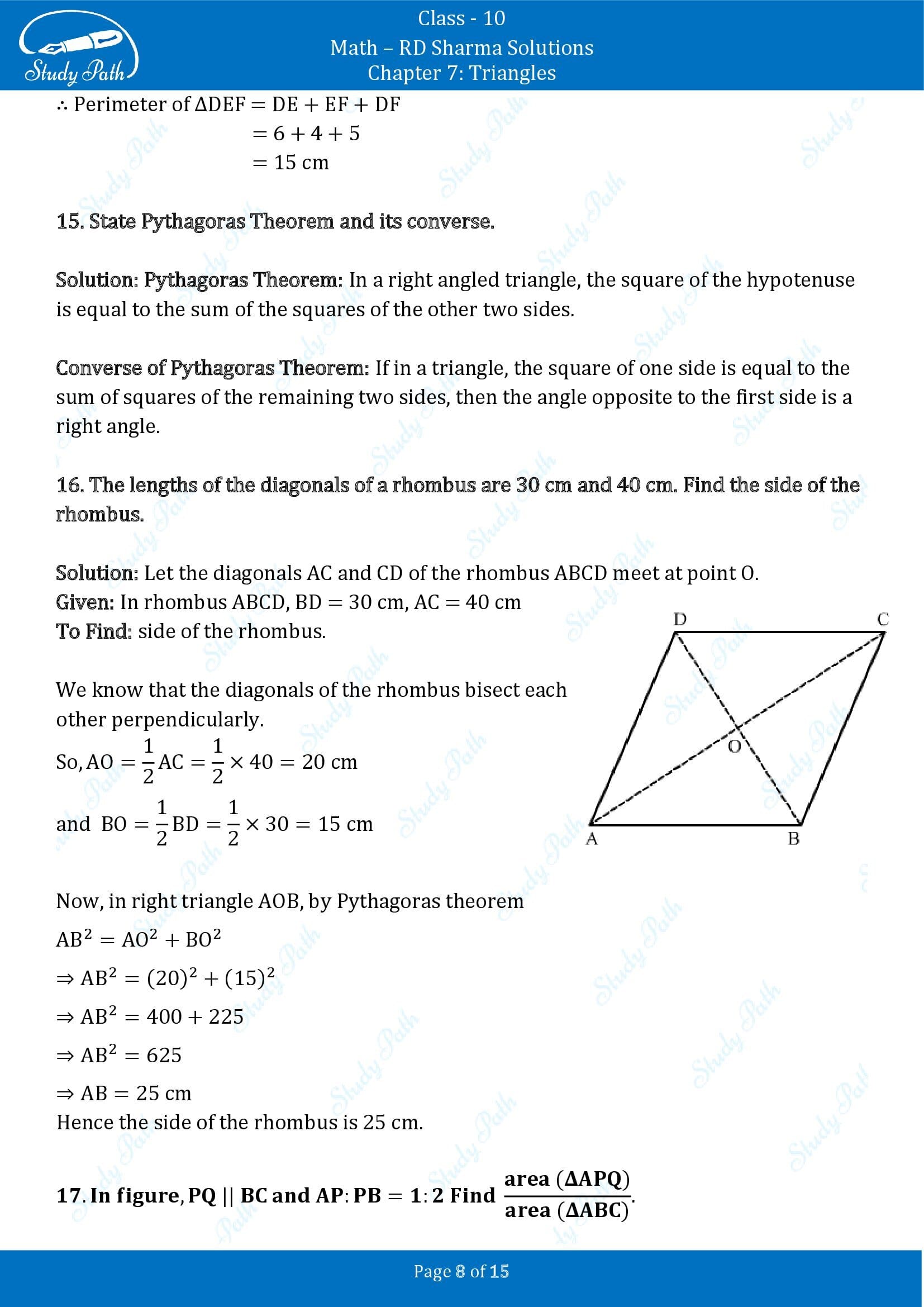 RD Sharma Solutions Class 10 Chapter 7 Triangles Very Short Answer Type Questions VSAQs 00008