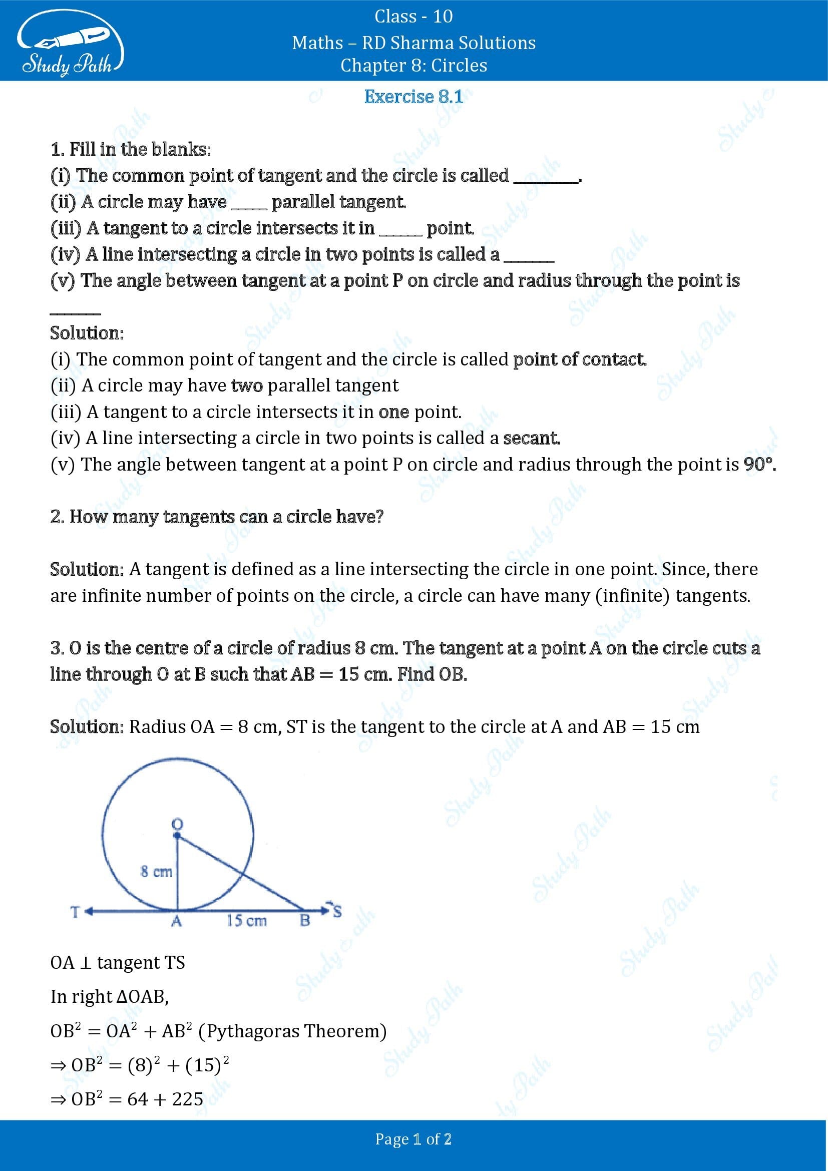 RD Sharma Solutions Class 10 Chapter 8 Circles Exercise 8.1 00001