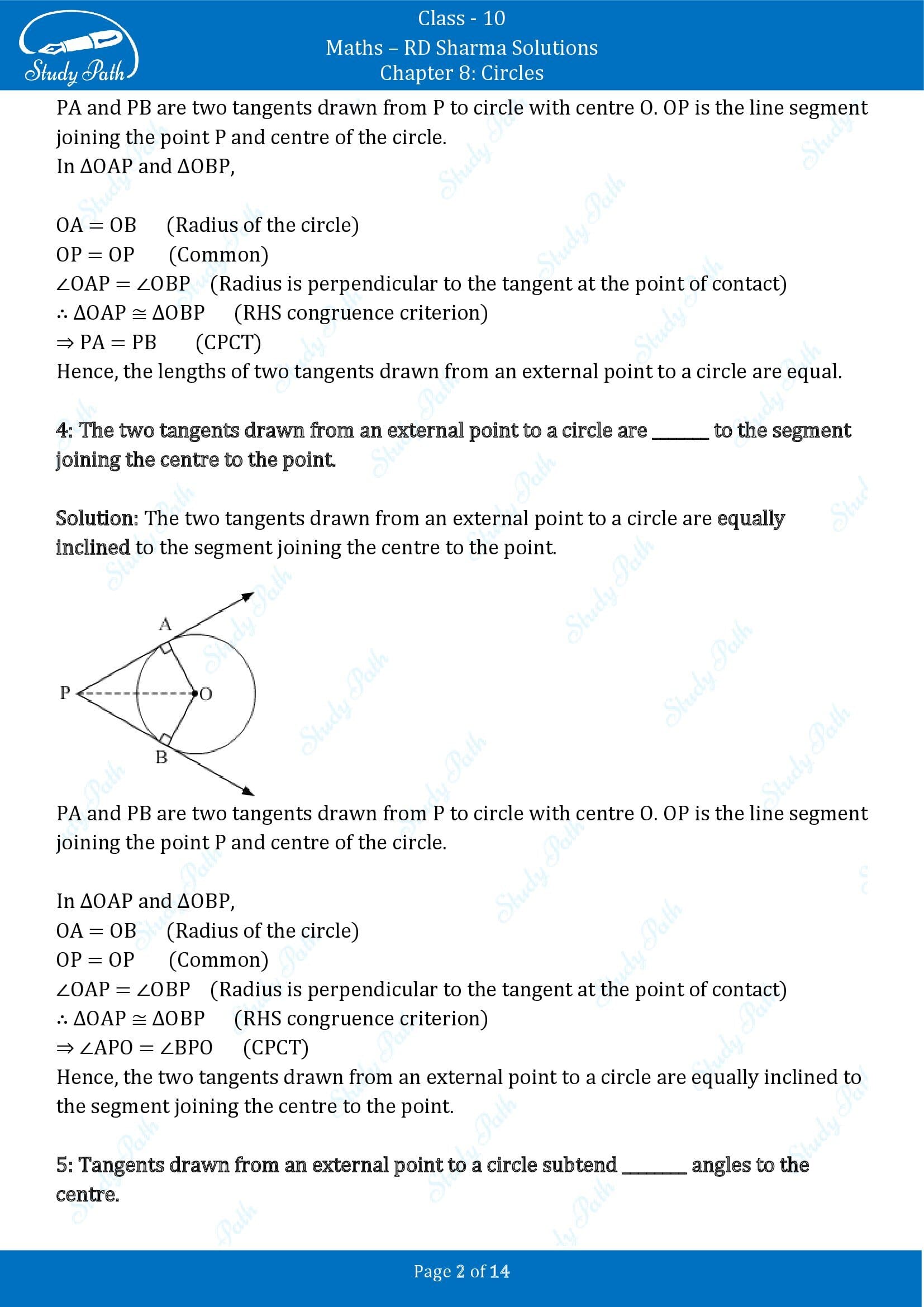 RD Sharma Solutions Class 10 Chapter 8 Circles Fill in the Blank Type Questions FBQs 00002