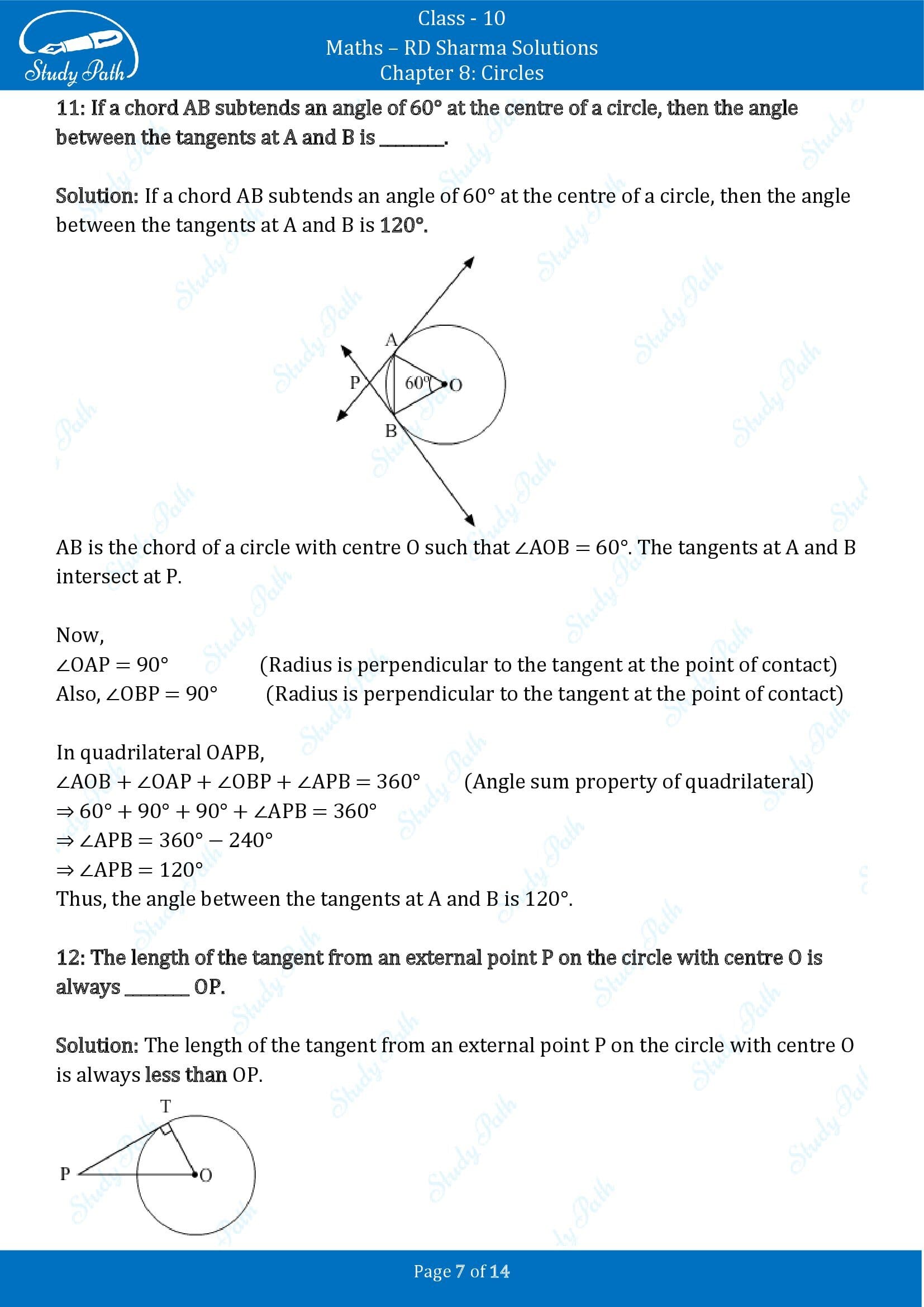 RD Sharma Solutions Class 10 Chapter 8 Circles Fill in the Blank Type Questions FBQs 00007
