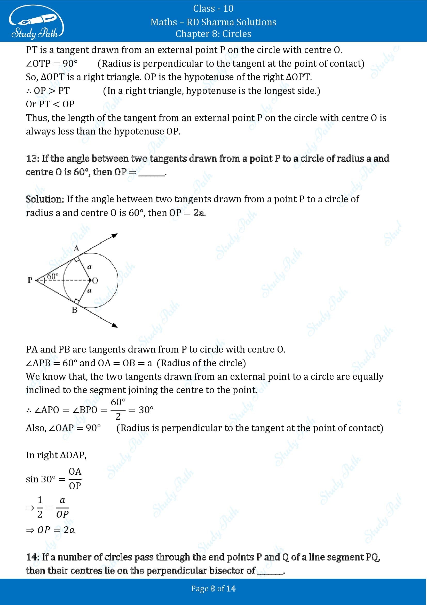 RD Sharma Solutions Class 10 Chapter 8 Circles Fill in the Blank Type Questions FBQs 00008