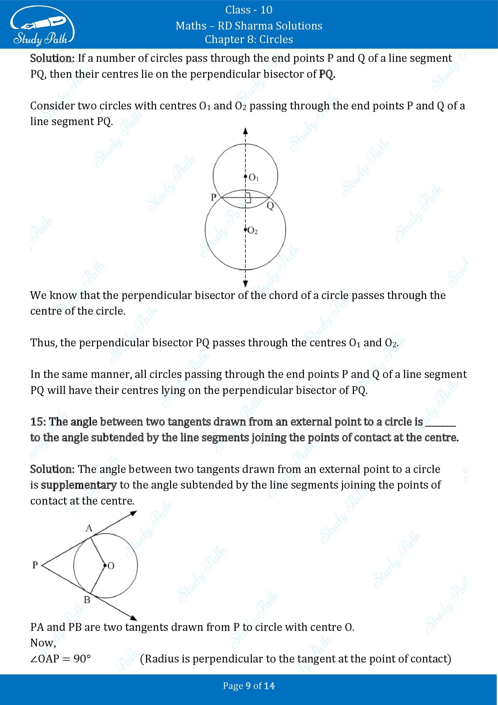 RD Sharma Solutions Class 10 Chapter 8 Circles Fill in the Blank Type Questions FBQs 00009