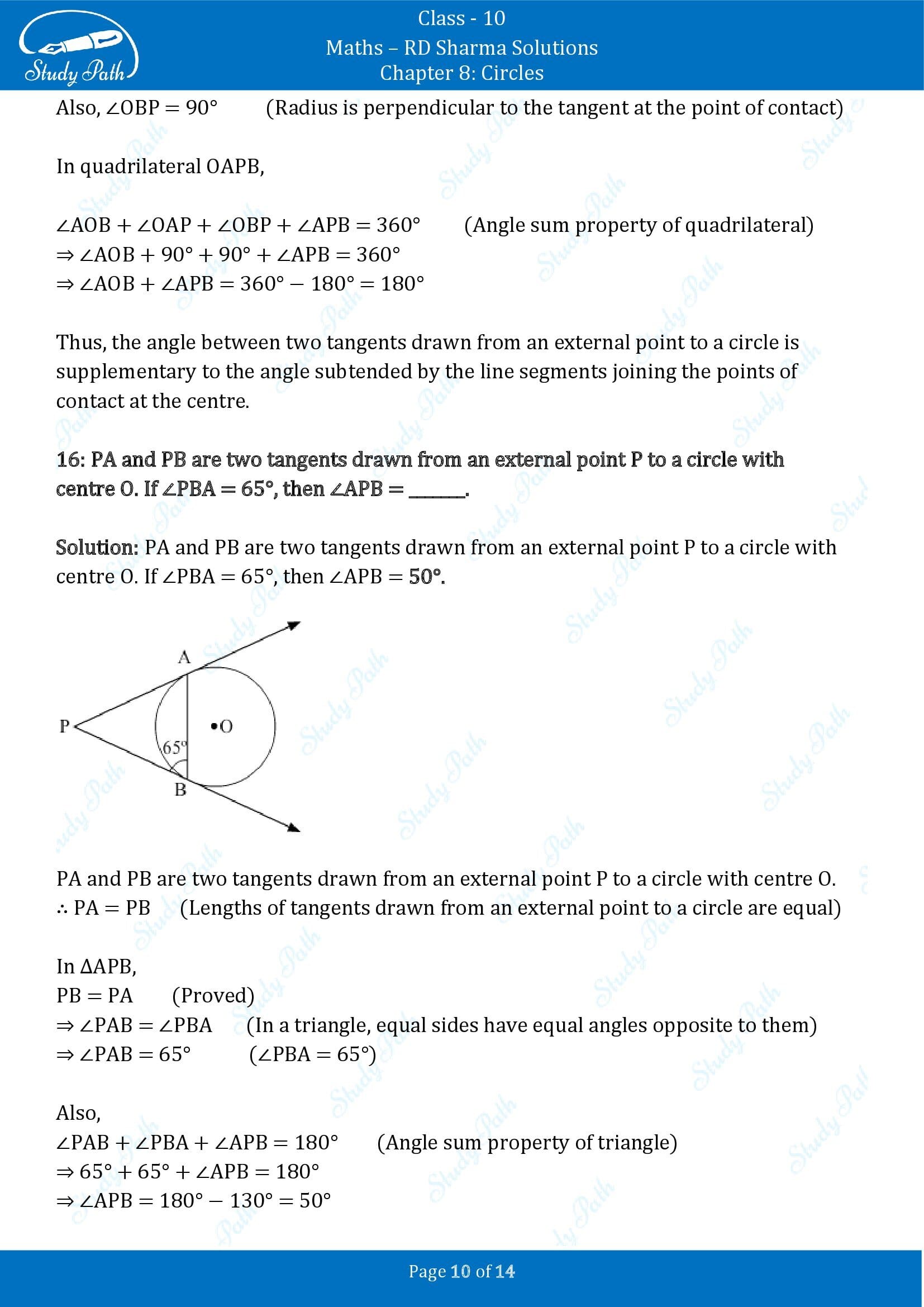 RD Sharma Solutions Class 10 Chapter 8 Circles Fill in the Blank Type Questions FBQs 00010