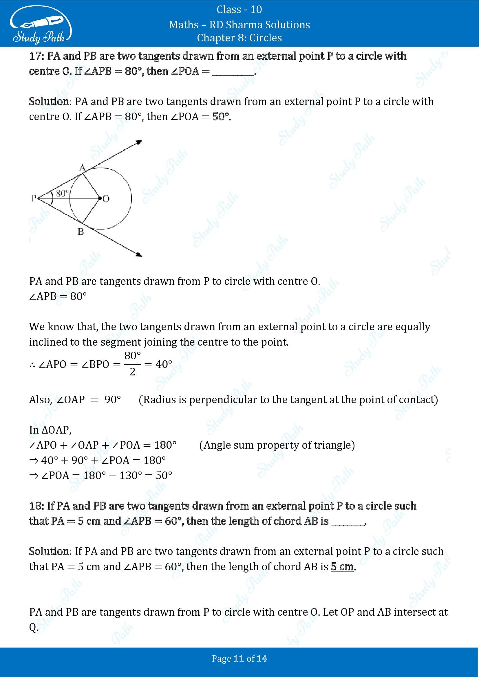 RD Sharma Solutions Class 10 Chapter 8 Circles Fill in the Blank Type Questions FBQs 00011