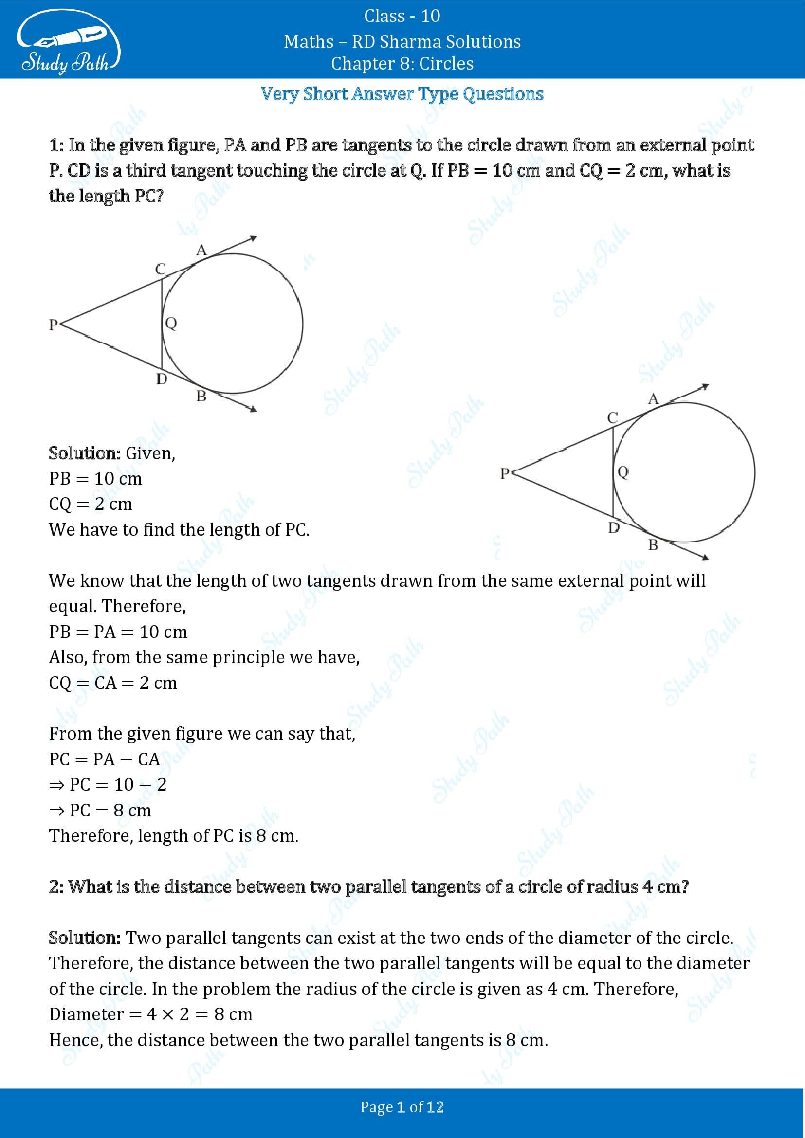RD Sharma Solutions Class 10 Chapter 8 Circles Very Short Answer Type Questions VSAQs 00001