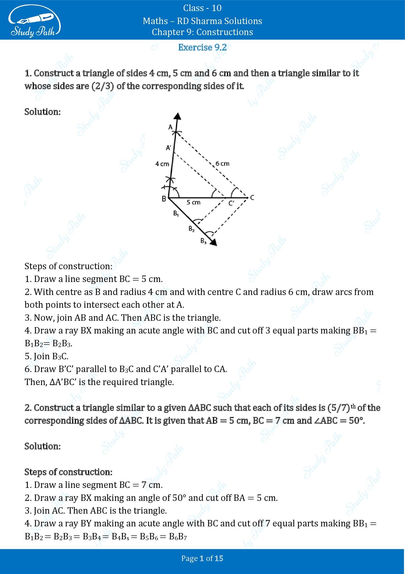 RD Sharma Solutions Class 10 Chapter 9 Constructions Exercise 9.2 00001