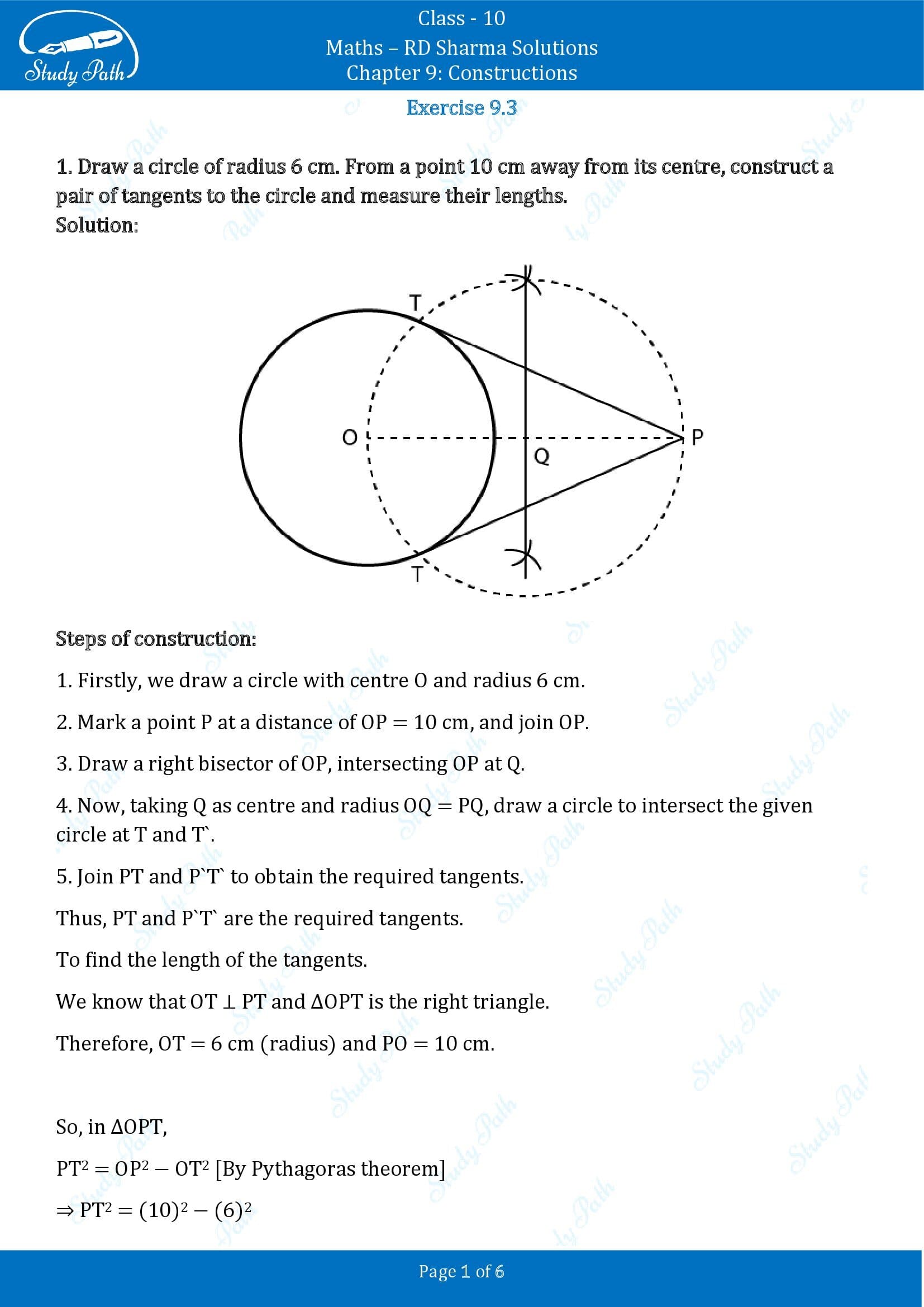 RD Sharma Solutions Class 10 Chapter 9 Constructions Exercise 9.3 00001