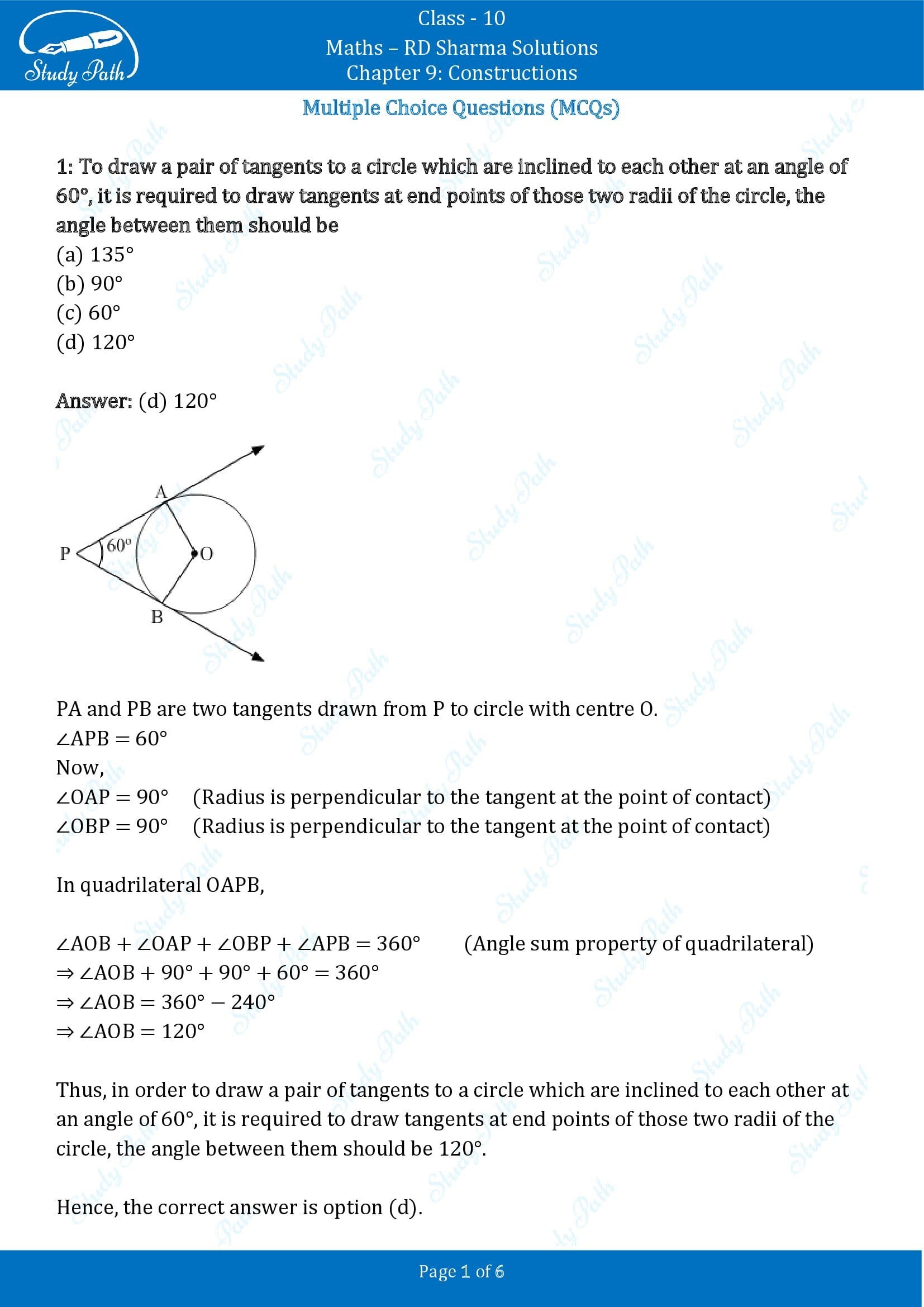 RD Sharma Solutions Class 10 Chapter 9 Constructions Multiple Choice Question MCQs 00001