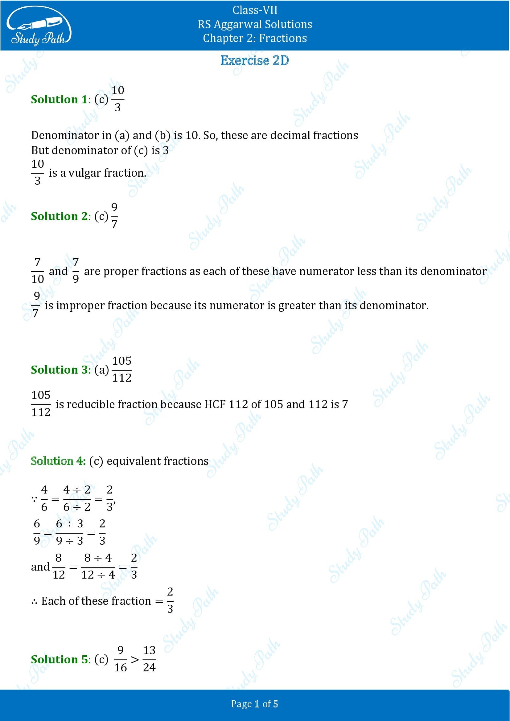 RS Aggarwal Solutions Class 7 Chapter 2 Fractions Exercise 2D MCQs 0001