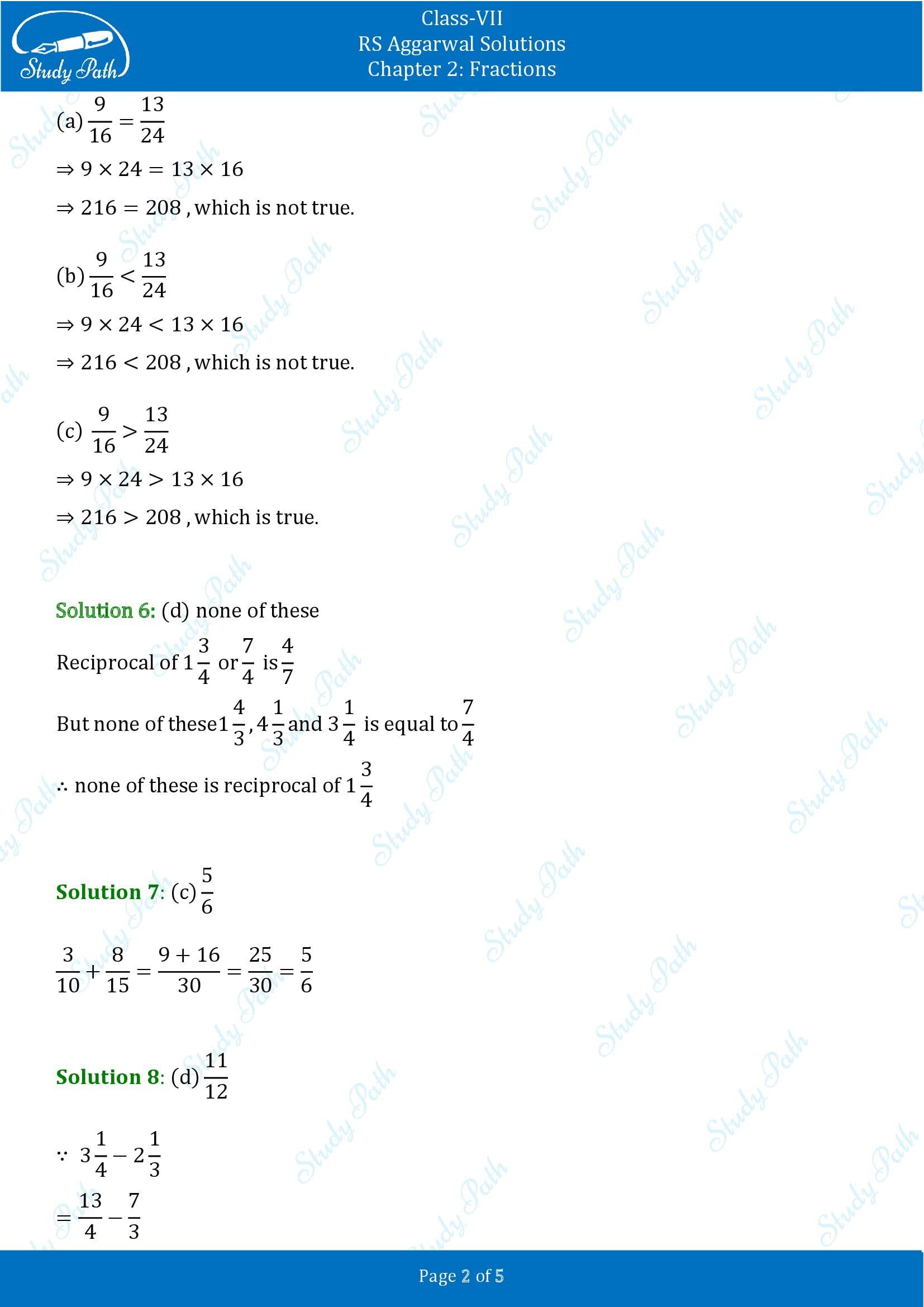 RS Aggarwal Solutions Class 7 Chapter 2 Fractions Exercise 2D MCQs 0002