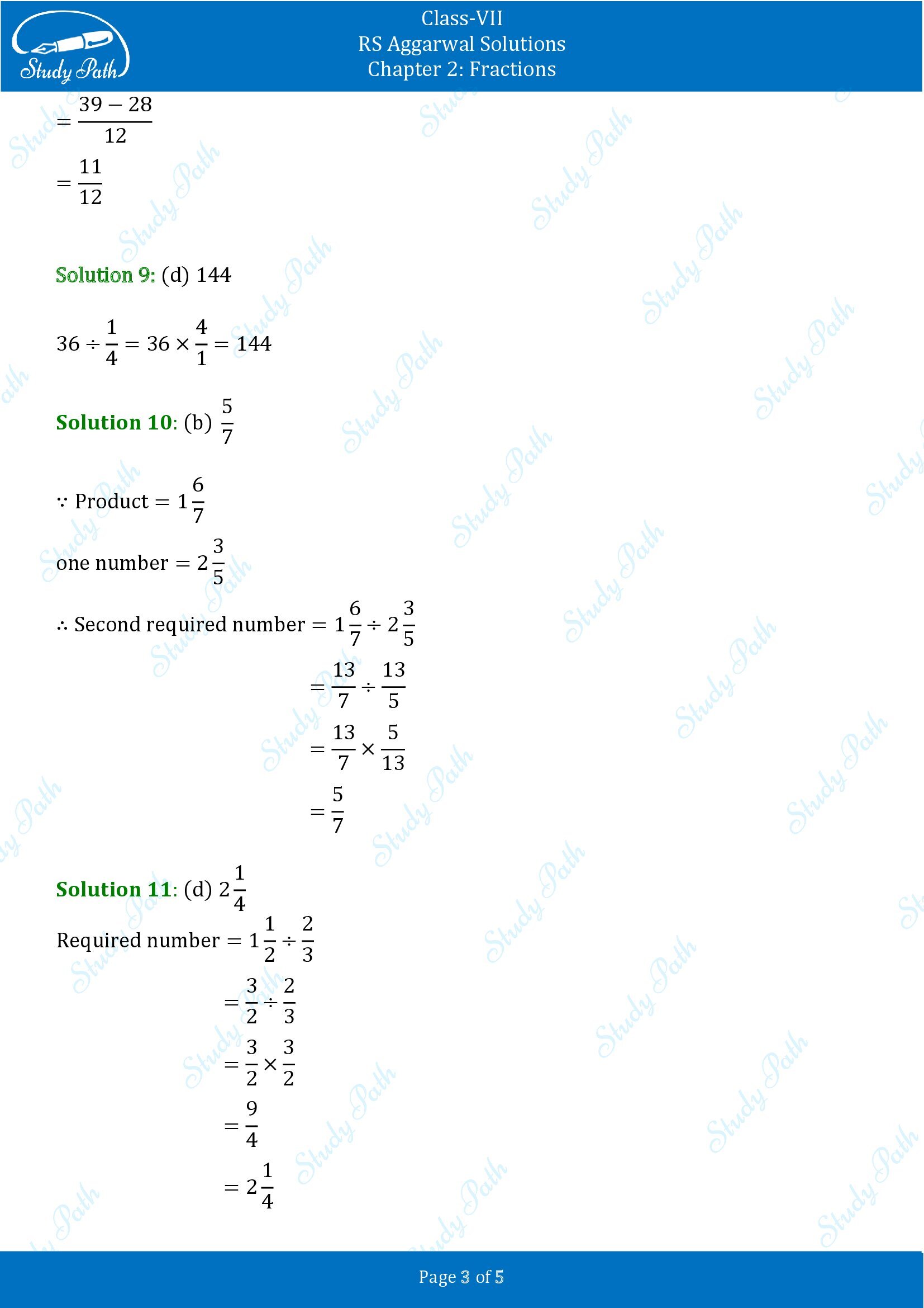 RS Aggarwal Solutions Class 7 Chapter 2 Fractions Exercise 2D MCQs 0003