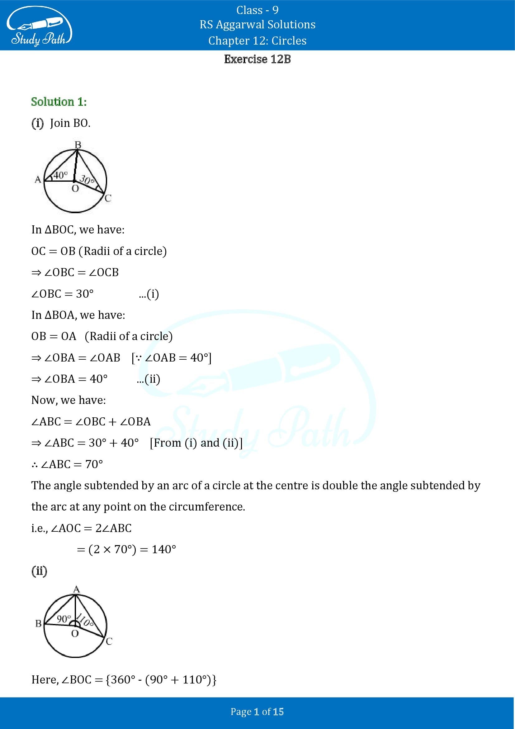 RS Aggarwal Solutions Class 9 Chapter 12 Circles Exercise 12B 00001