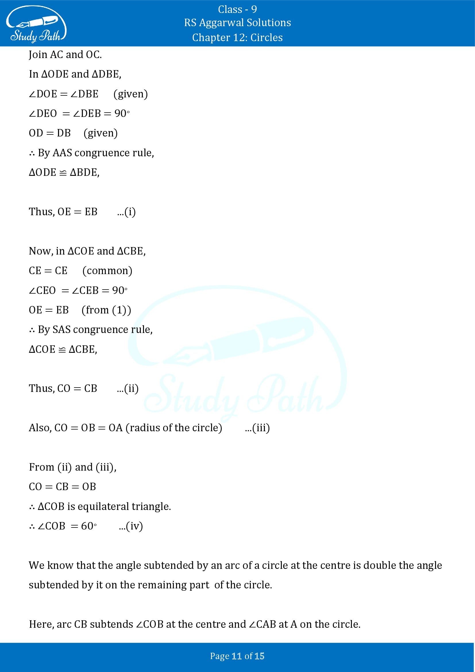 RS Aggarwal Solutions Class 9 Chapter 12 Circles Exercise 12B 00011